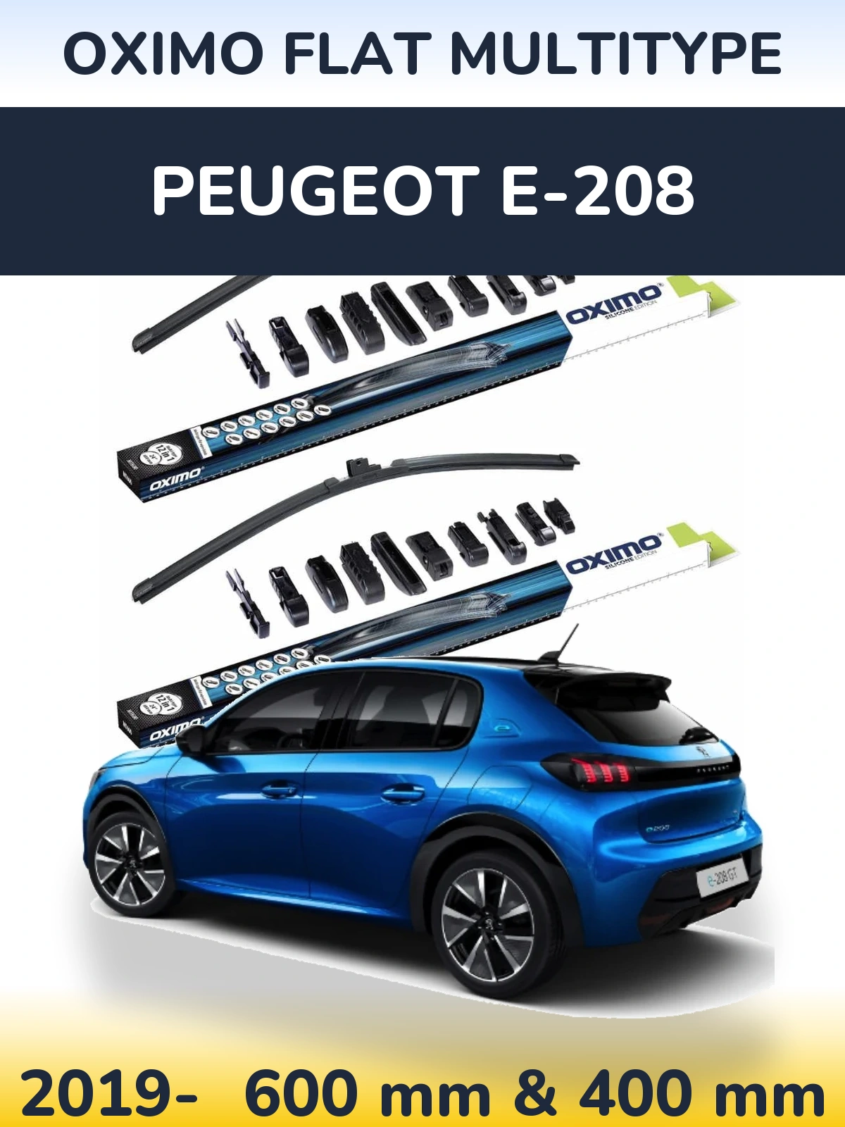 Front wiper blade set Oximo Flat MultiTüüpe 600 & 400 mm for Peugeot e-208 2019-2026