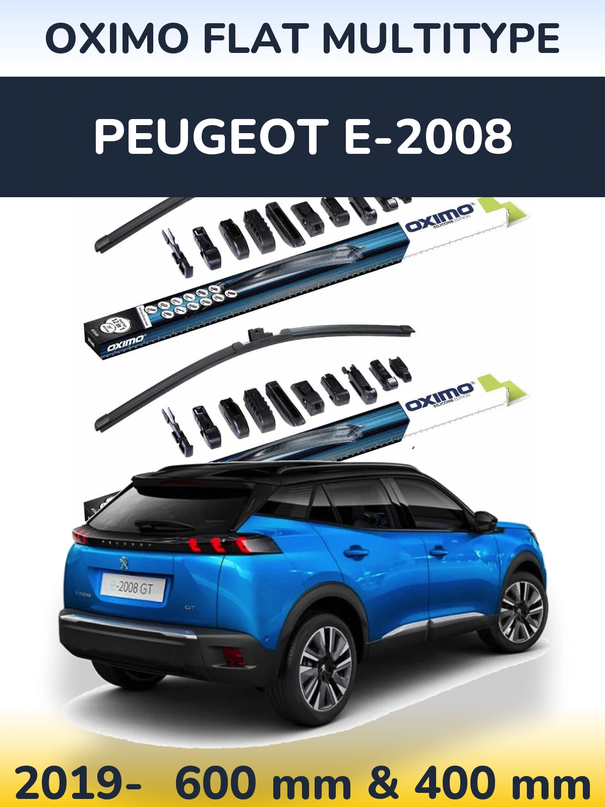 Front wiper blade set Oximo Flat MultiTüüpe 600 & 400 mm for Peugeot e-2008 2019-2026