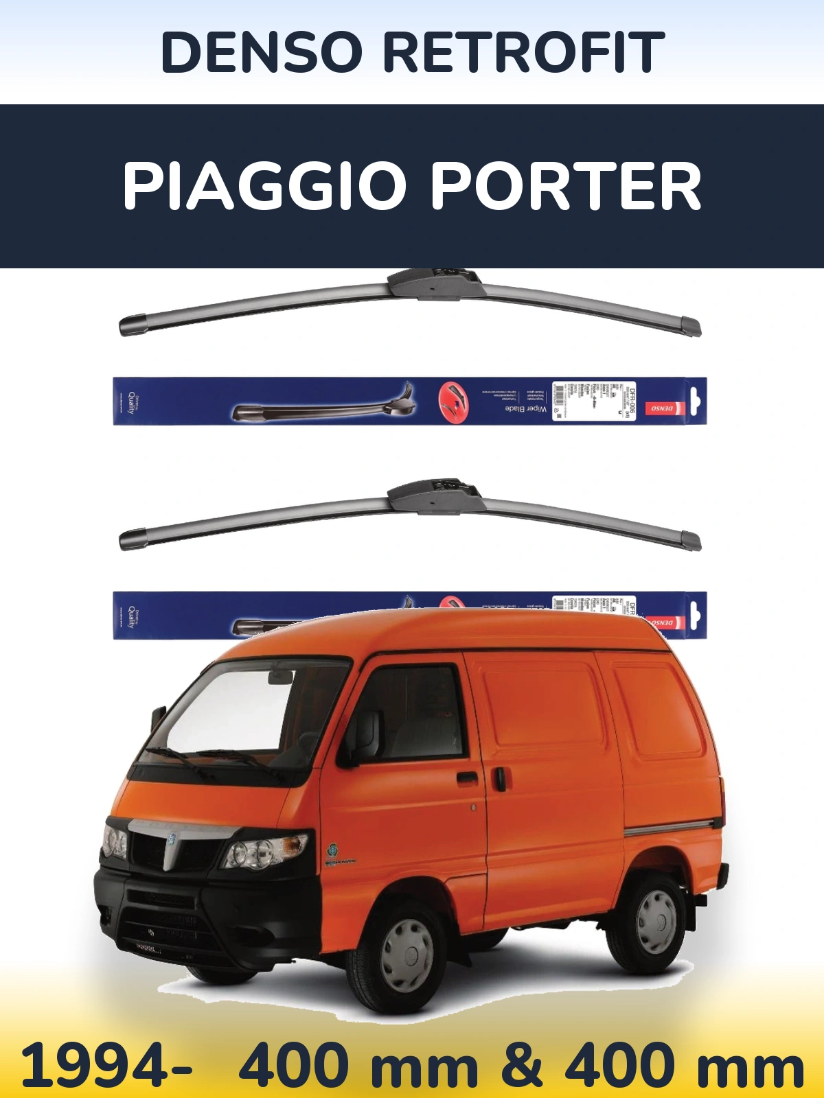 Комплект передніх щіток Denso Retrofit 400 & 400 мм для Piaggio Porter 1994-2026