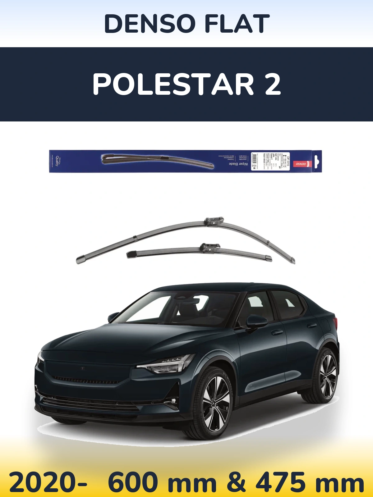 Комплект передніх щіток Denso Flat 600 & 475 мм для Polestar 2 2020-2026