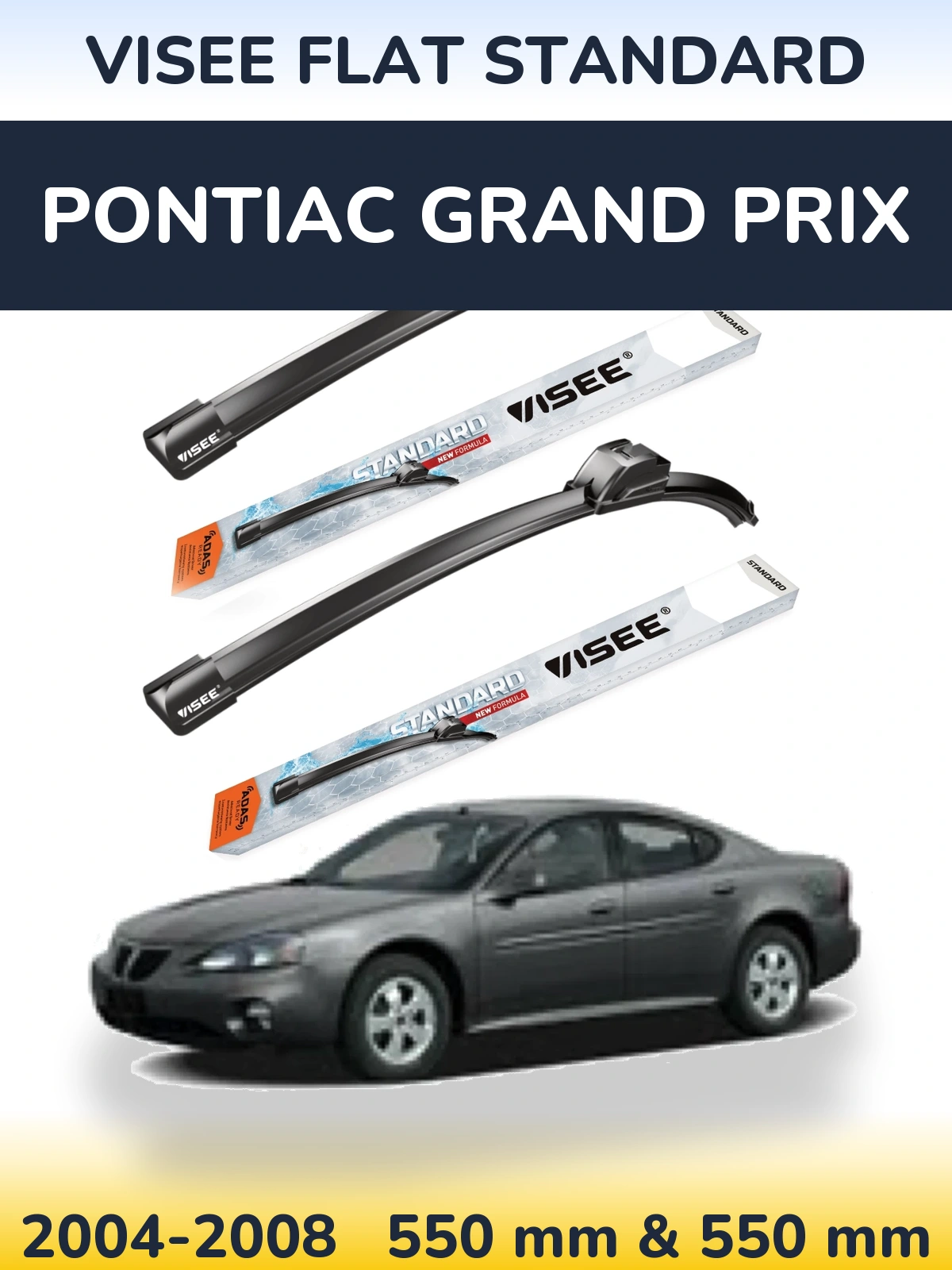 Комплект передних дворников VISEE FLAT STANDARD 550 & 550 мм для Pontiac Grand Prix 2004-2008