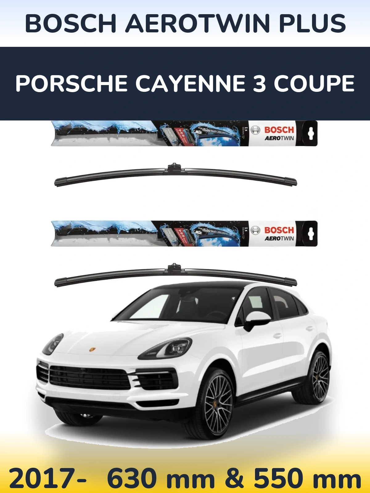 Front wiper blade set BOSCH AeroTwin Plus 600 & 550 mm for Porsche Cayenne 3 Coupe 2017-2026