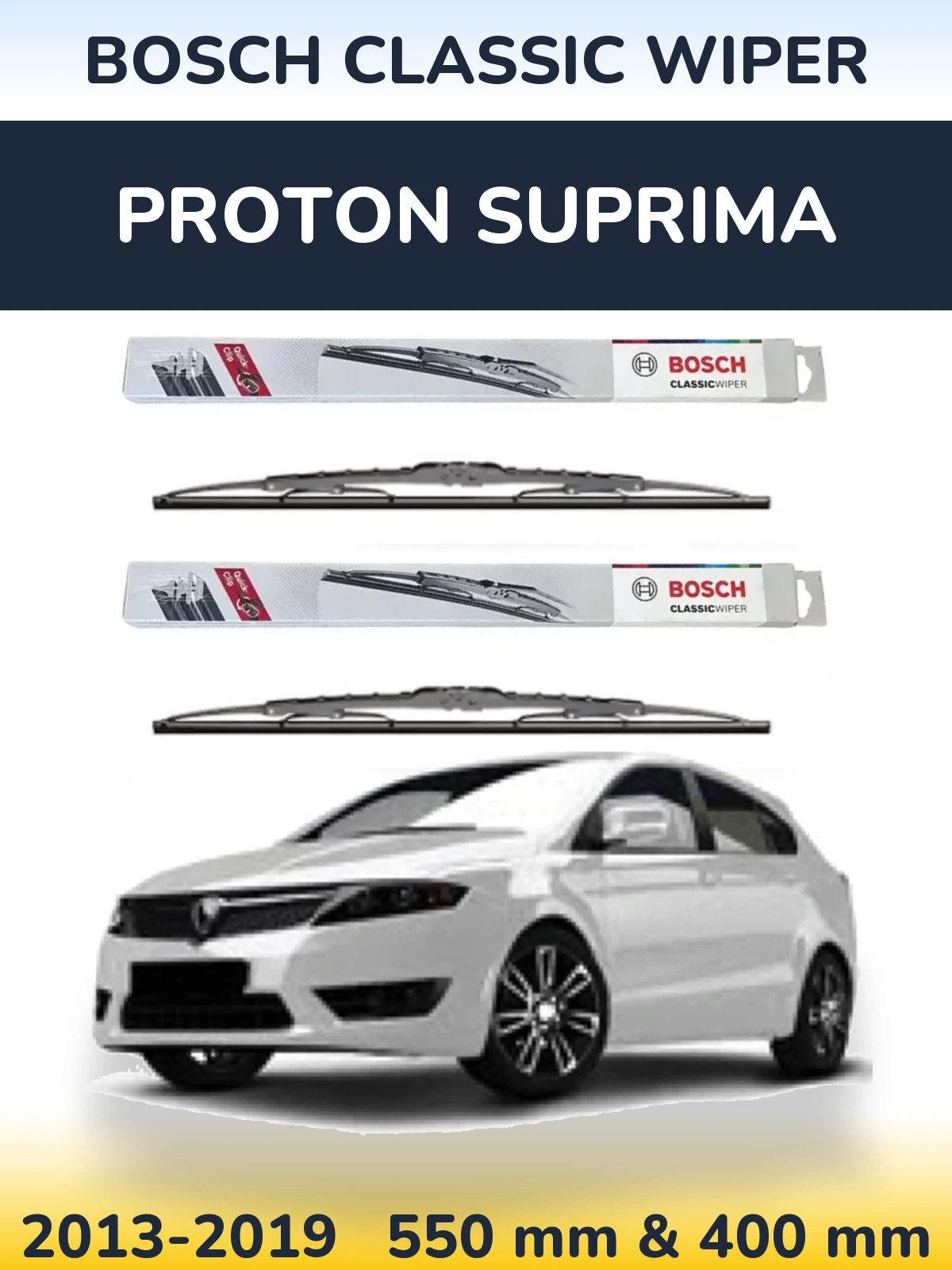Комплект передних дворников BOSCH Classic Wiper 550 & 400 мм для Proton Suprima 2013-2019