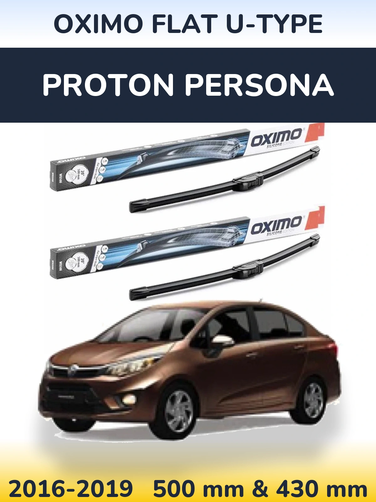 Комплект передних дворников Oximo Flat U-type 500 & 430 мм для Proton Persona 2016-2019