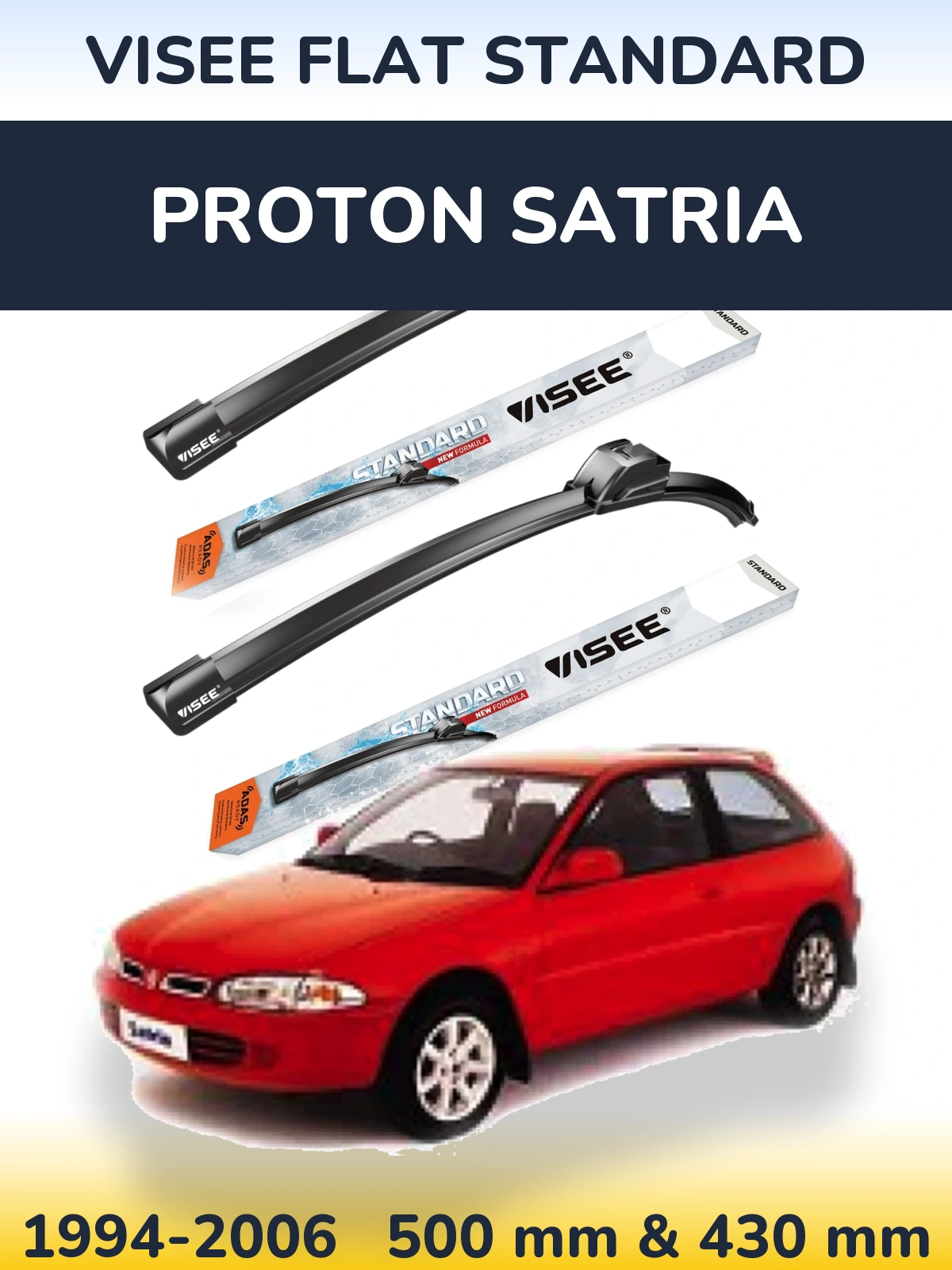 Комплект передніх щіток VISEE FLAT STANDARD 500 & 430 мм для Proton Satria 1994-2006