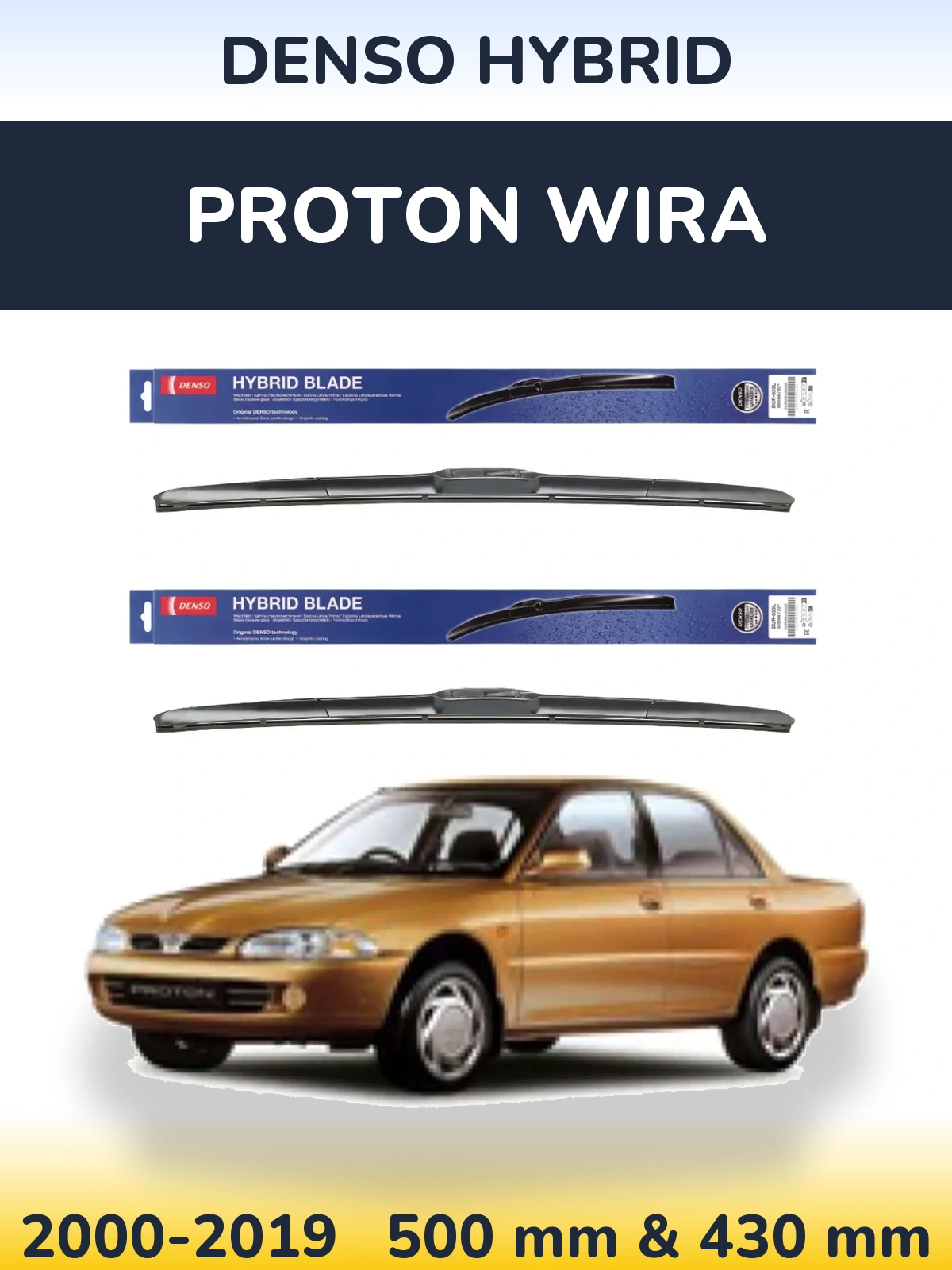 Комплект передніх щіток Denso Hybrid 500 & 430 мм для Proton Wira 2000-2019