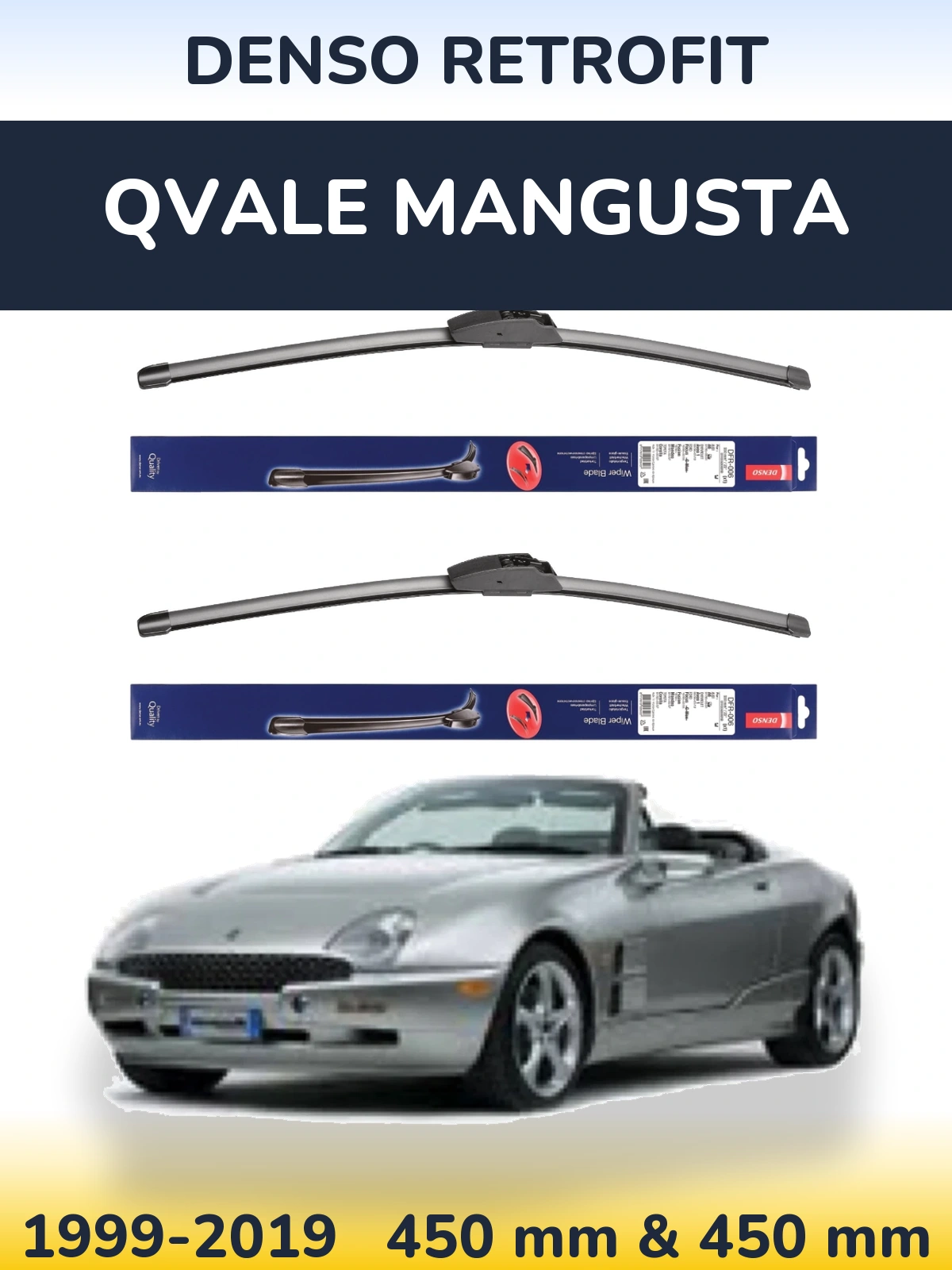 Комплект передних дворников Denso Retrofit 450 & 450 мм для Qvale Mangusta 1999-2019