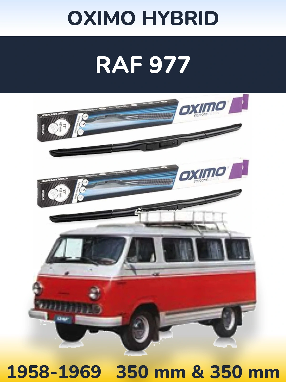 Комплект передніх щіток Oximo Hybrid 350 & 350 мм для RAF 977 1958-1969