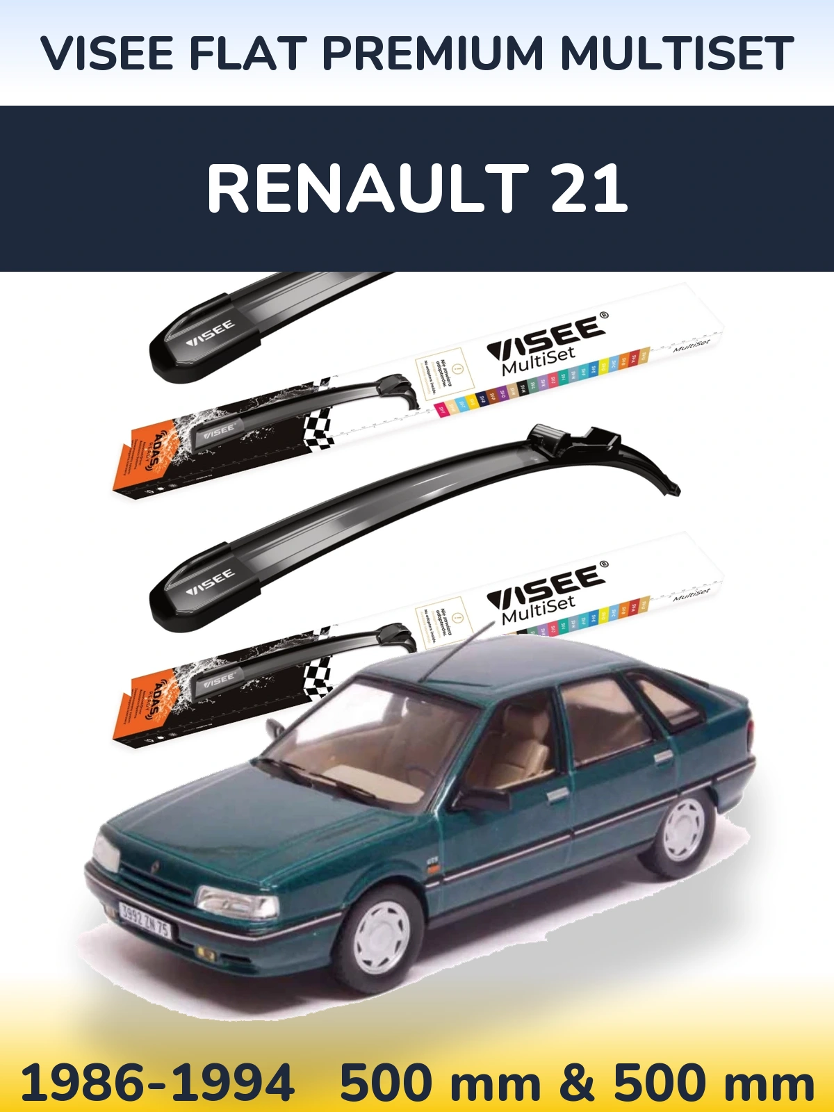 Комплект передних дворников VISEE FLAT PREMIUM MultiSet 500 & 500 мм для Renault 21 1986-1994