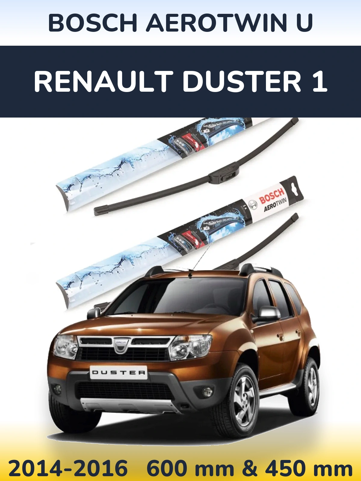 Комплект передних дворников BOSCH AeroTwin U 600 & 450 мм для Renault Duster 1 2014-2016