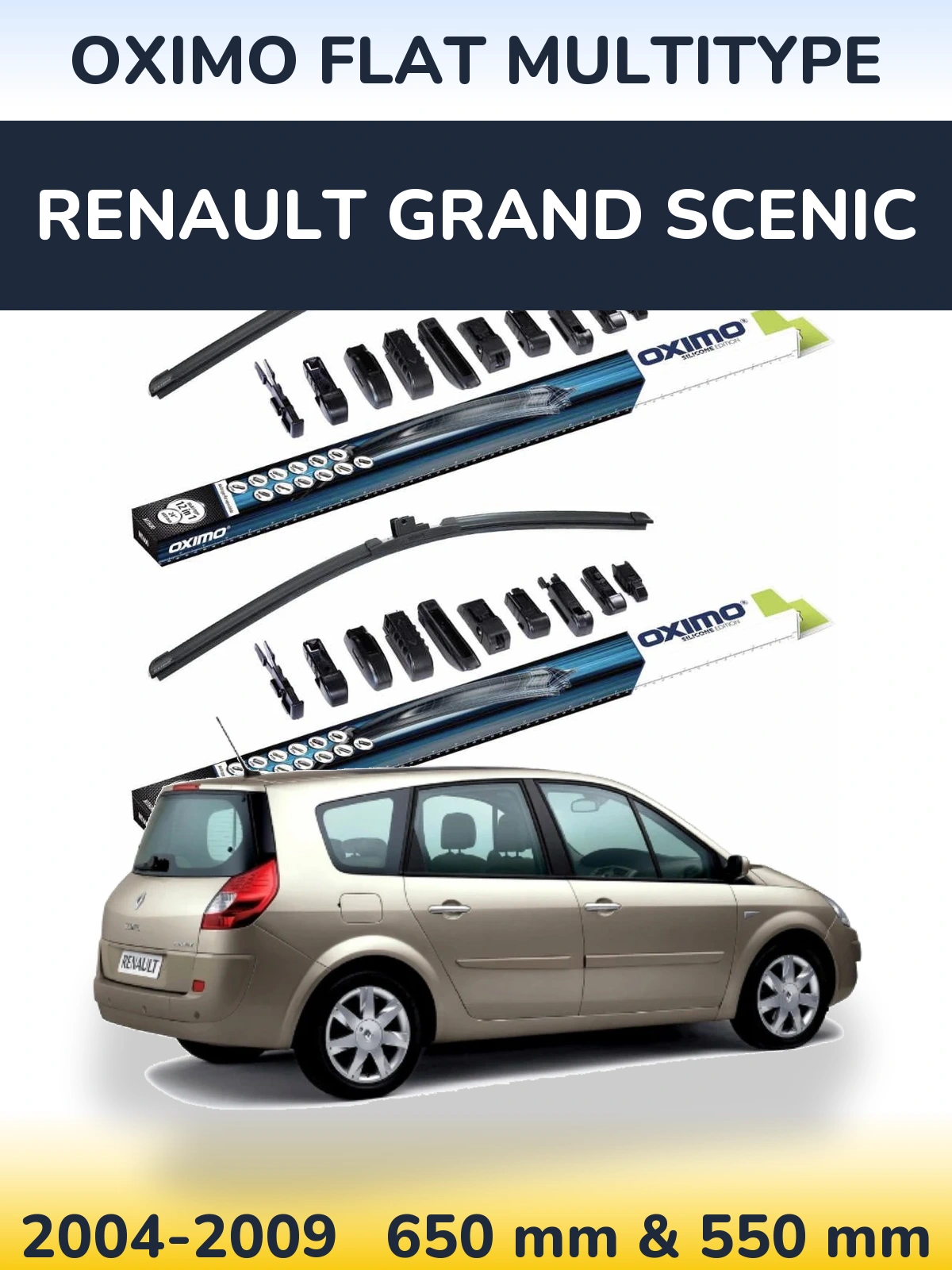 Front wiper blade set Oximo Flat MultiTüüpe 650 & 550 mm for Renault Grand Scenic 2004-2009