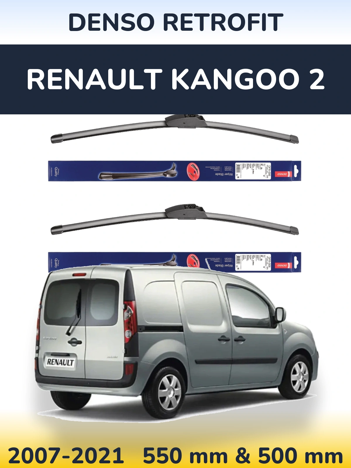 Комплект передних дворников Denso Retrofit 550 & 500 мм для Renault Kangoo 2 2007-2021