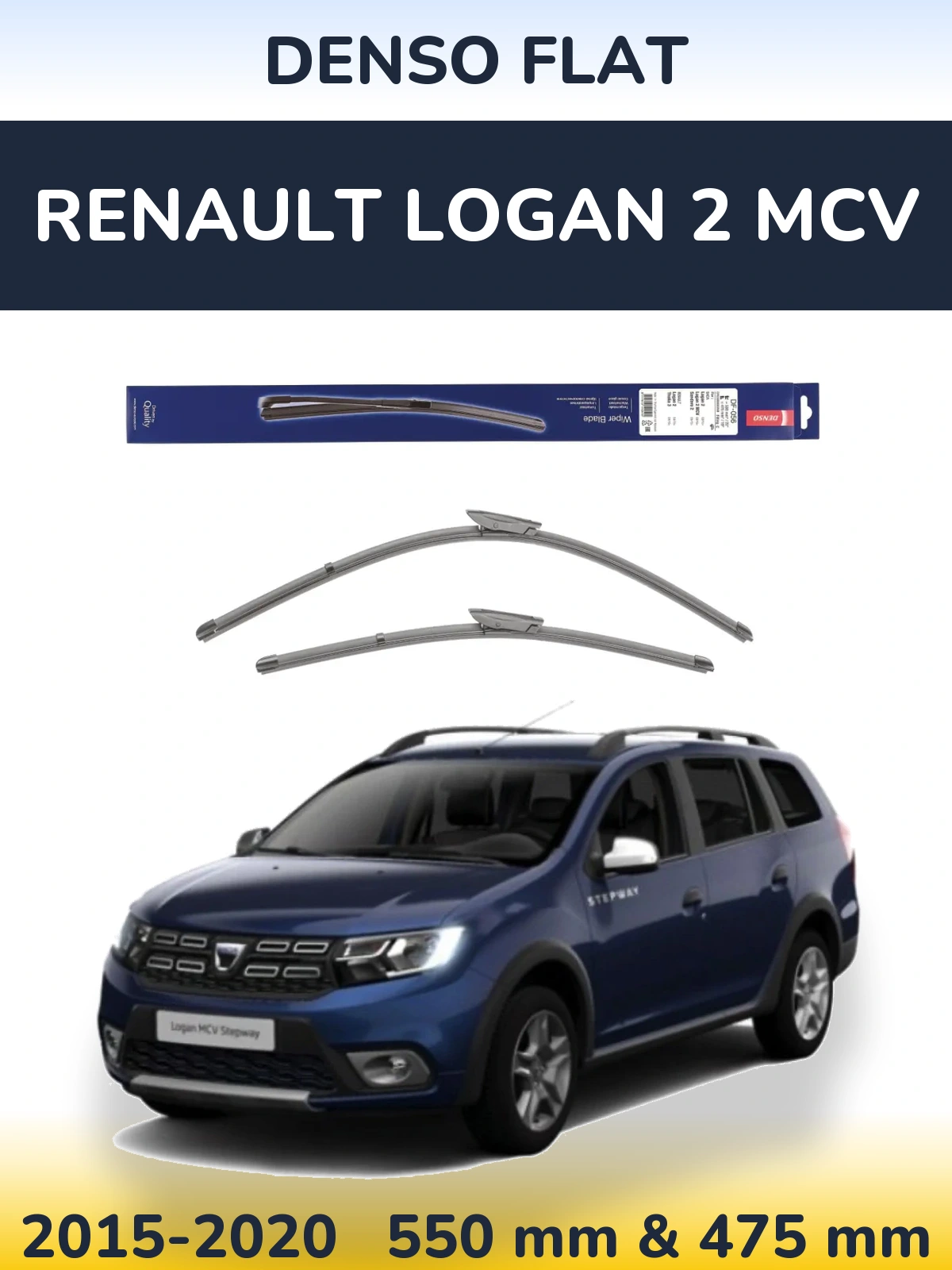 Front wiper blade set Denso Flat 550 & 475 mm for Renault Logan 2 MCV 2015-2020