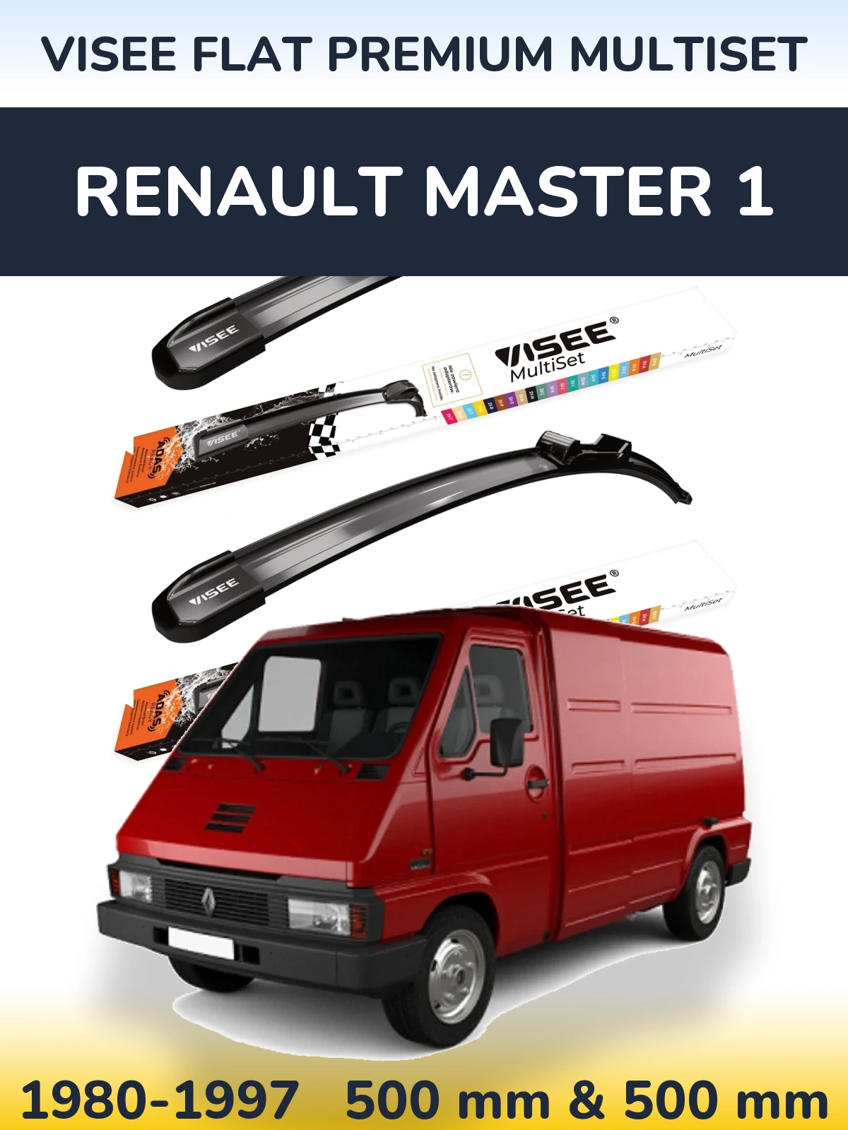 Комплект передних дворников VISEE FLAT PREMIUM MultiSet 500 & 500 мм для Renault Master 1 1980-1997