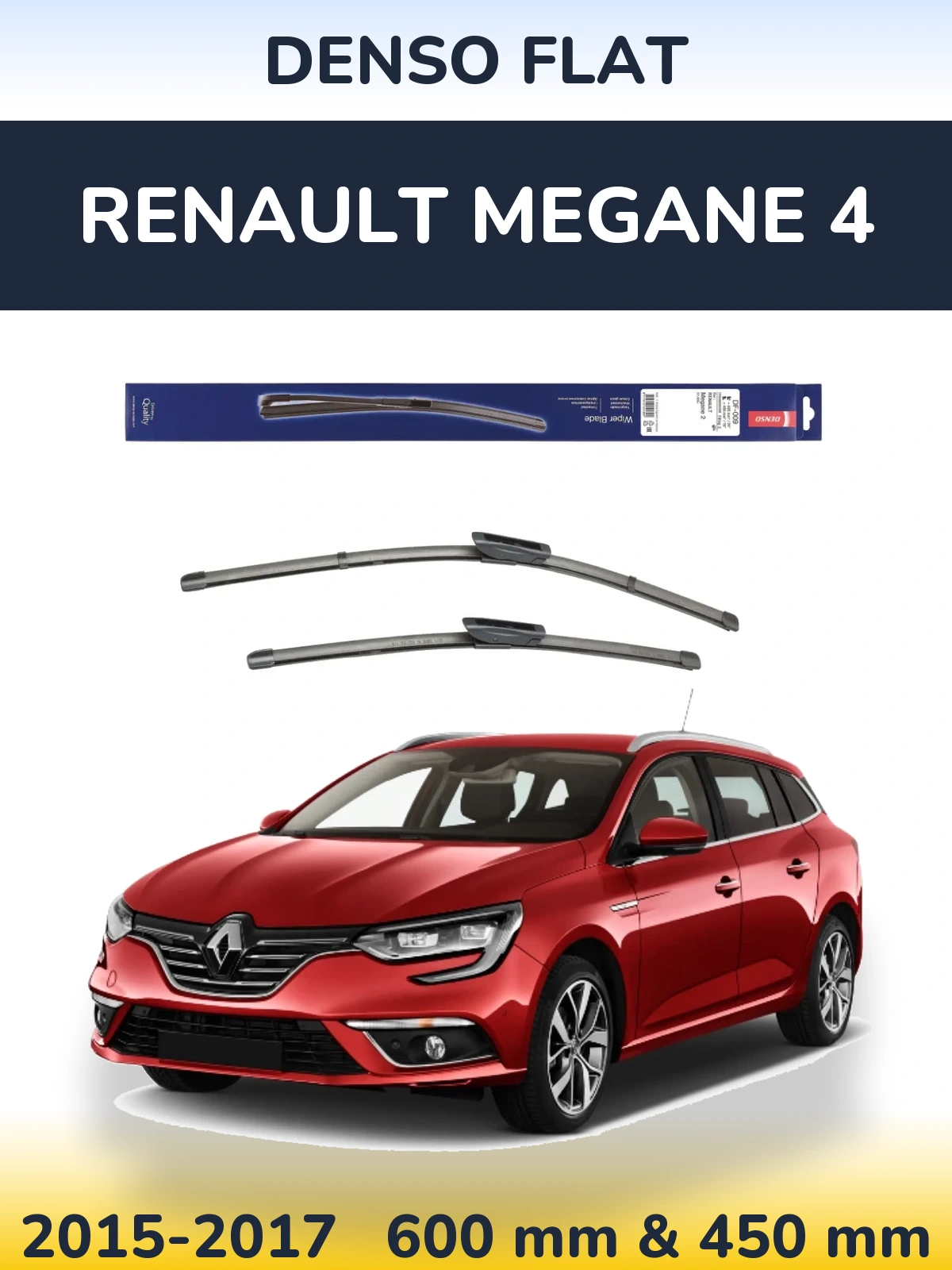 Front wiper blade set Denso Flat 600 & 450 mm for Renault Megane 4 2015-2017