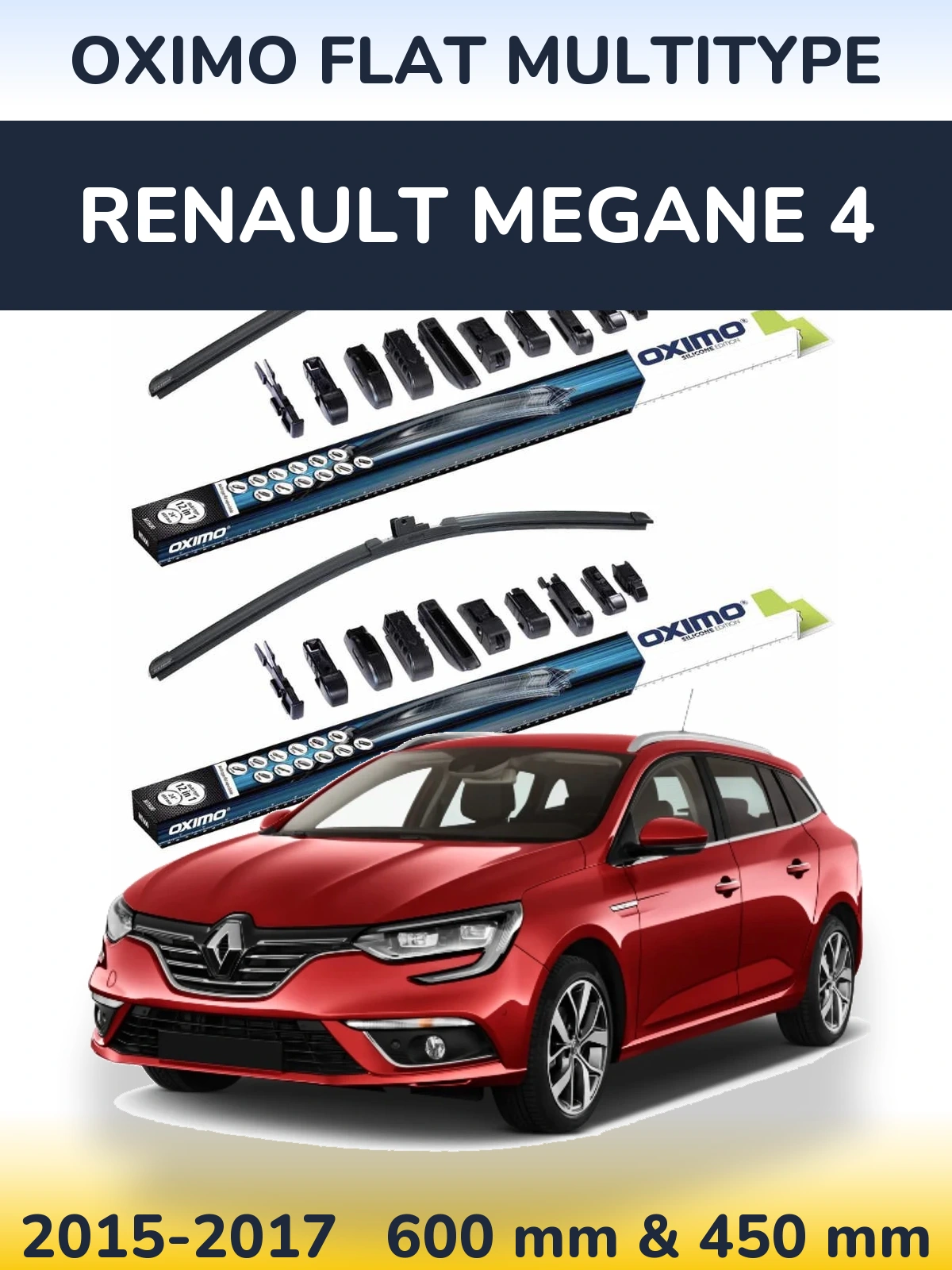 Front wiper blade set Oximo Flat MultiTüüpe 600 & 450 mm for Renault Megane 4 2015-2017