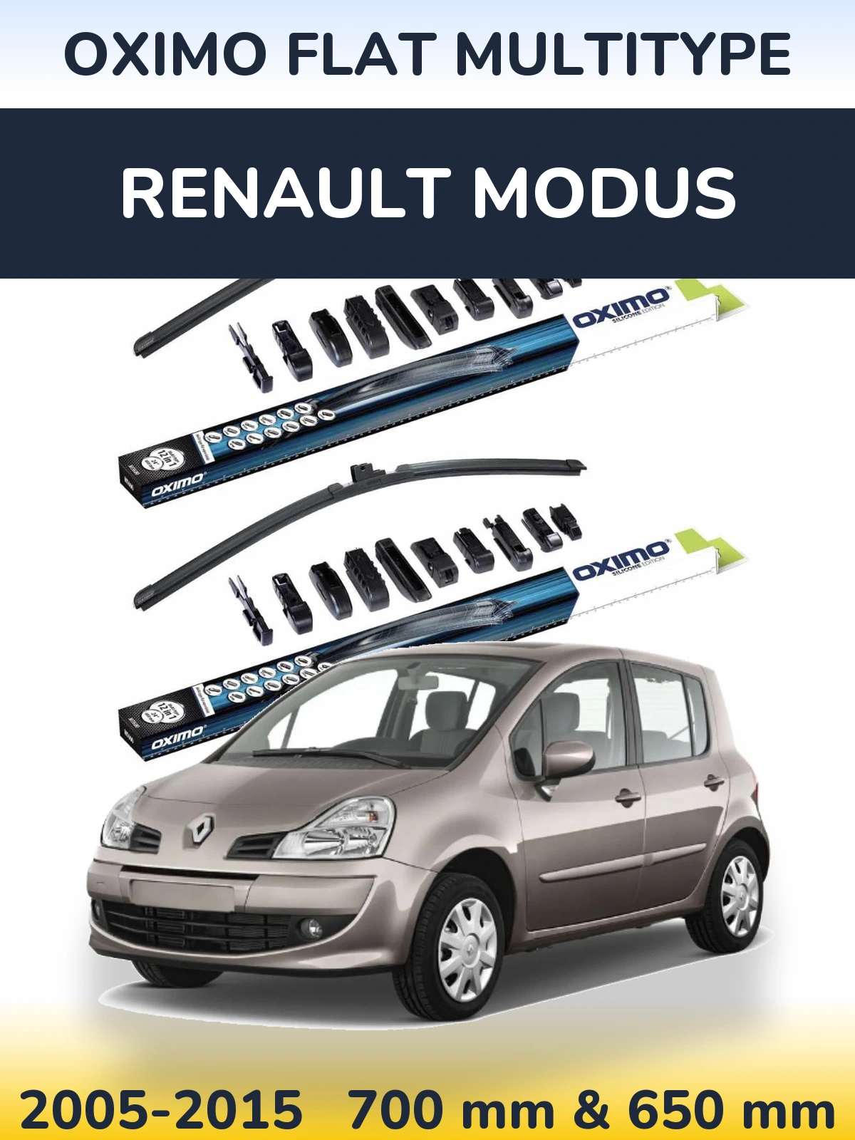 Front wiper blade set Oximo Flat MultiTüüpe 700 & 650 mm for Renault Modus 2005-2015