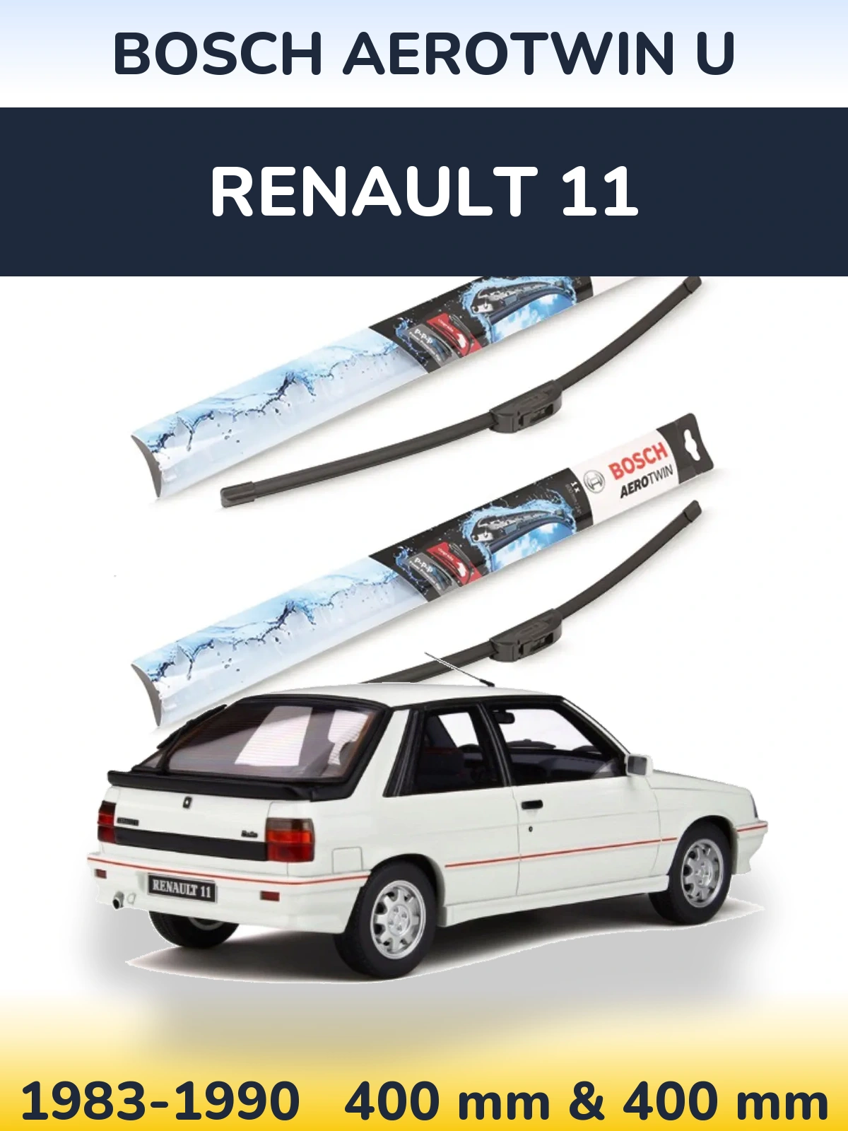 Комплект передніх щіток BOSCH AeroTwin U 400 & 400 мм для Renault 11 1983-1990