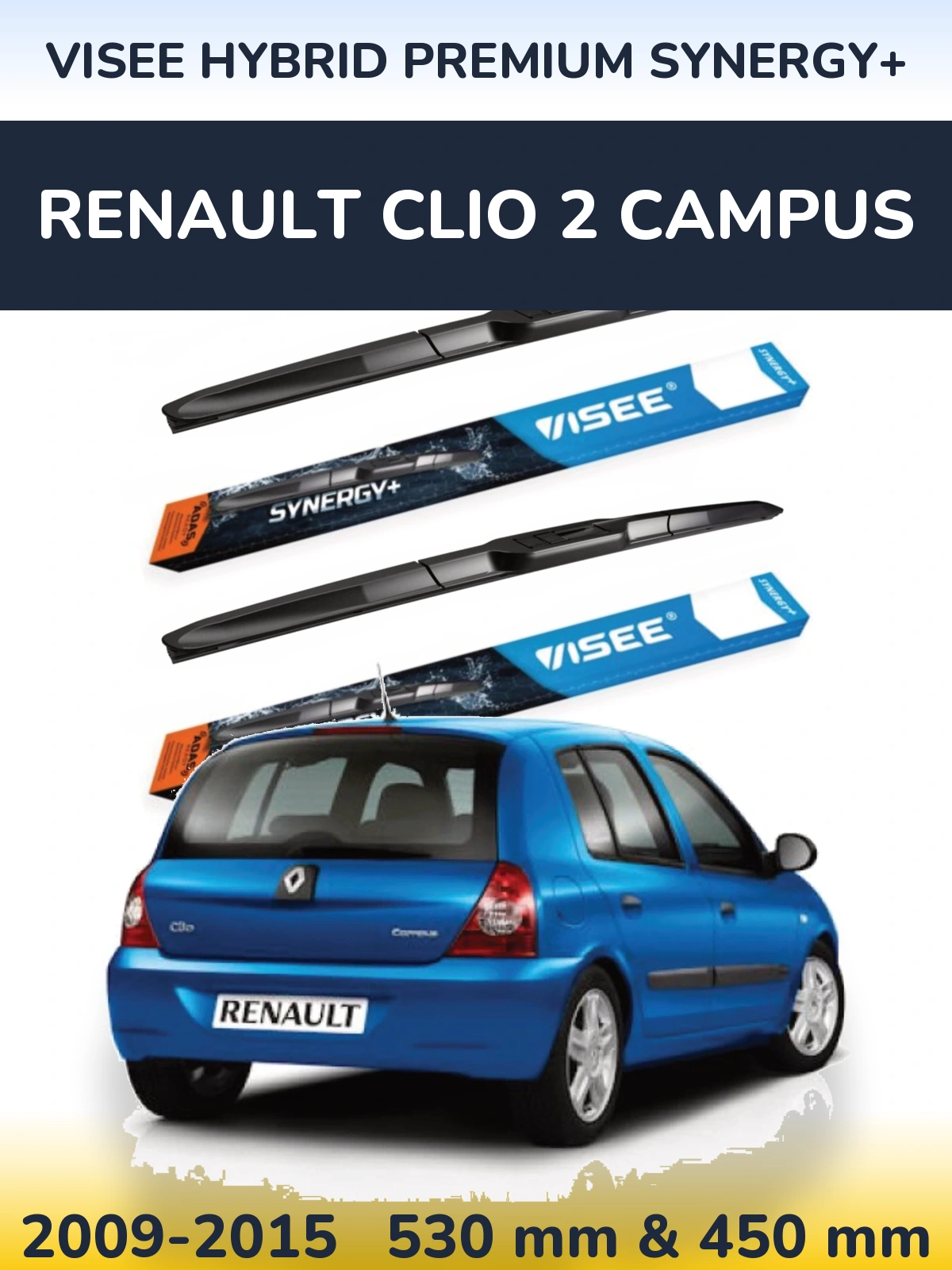Комплект передніх щіток VISEE HYBRID PREMIUM SYNERGY+ 530 & 450 мм для Renault Clio 2 Campus 2009-2015