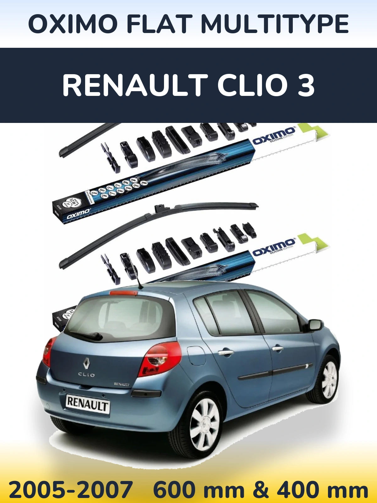 Front wiper blade set Oximo Flat MultiTüüpe 600 & 400 mm for Renault Clio 3 2005-2007