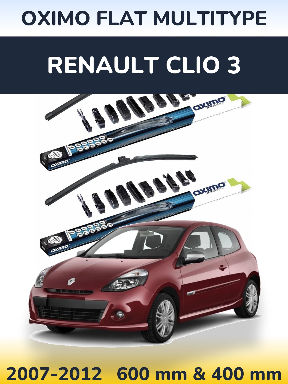 Front wiper blade set Oximo Flat MultiTüüpe 600 & 400 mm for Renault Clio 3 2007-2012