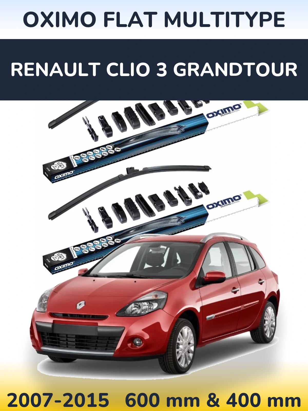 Front wiper blade set Oximo Flat MultiTüüpe 600 & 400 mm for Renault Clio 3 Grandtour 2007-2015