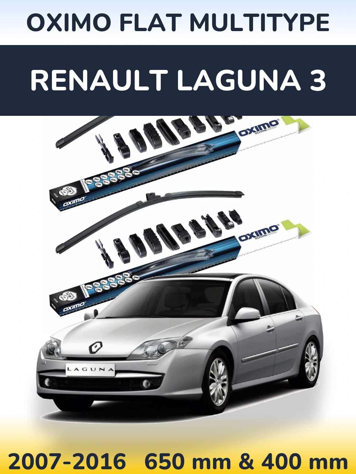 Front wiper blade set Oximo Flat MultiTüüpe 650 & 400 mm for Renault Laguna 3 2007-2016