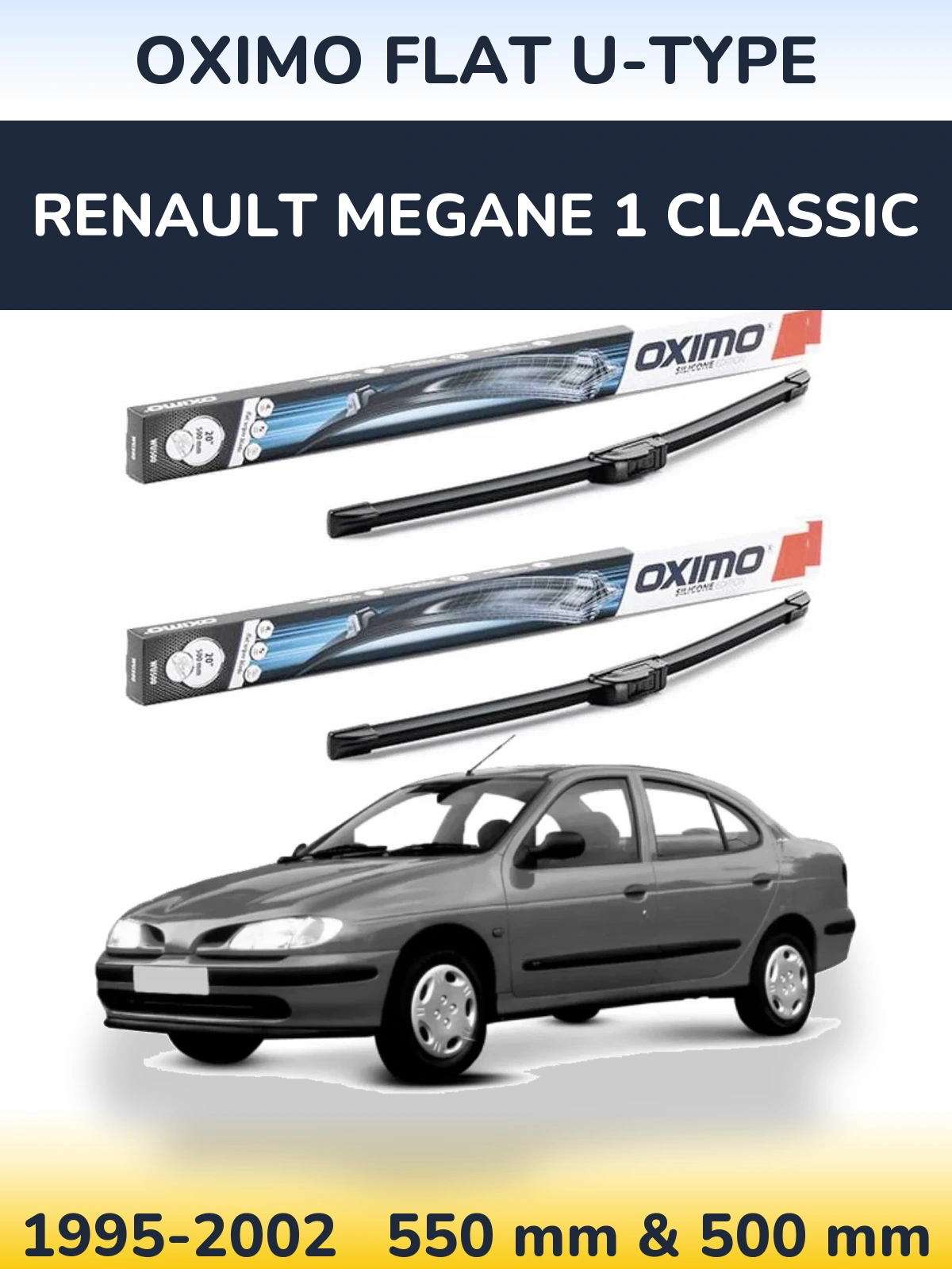 Комплект передних дворников Oximo Flat U-type 550 & 500 мм для Renault Megane 1 Classic 1995-2002