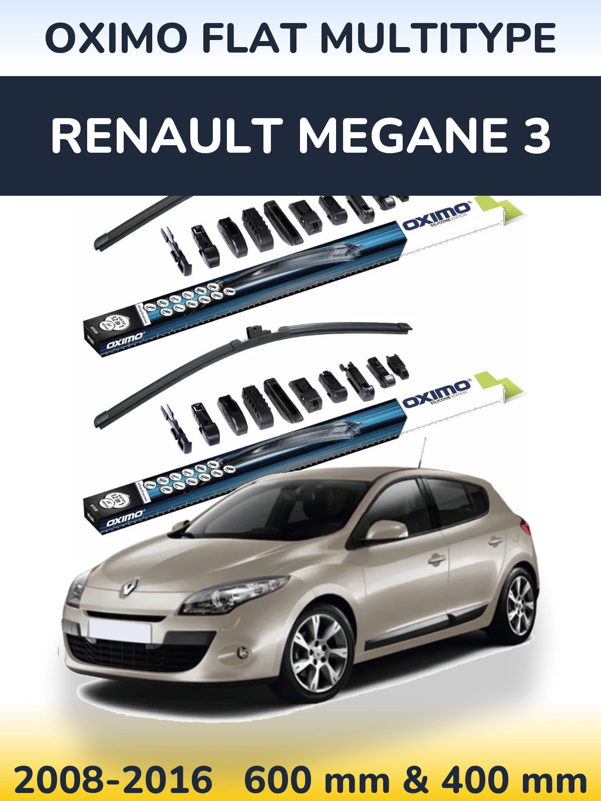 Front wiper blade set Oximo Flat MultiTüüpe 600 & 400 mm for Renault Megane 3 2008-2016