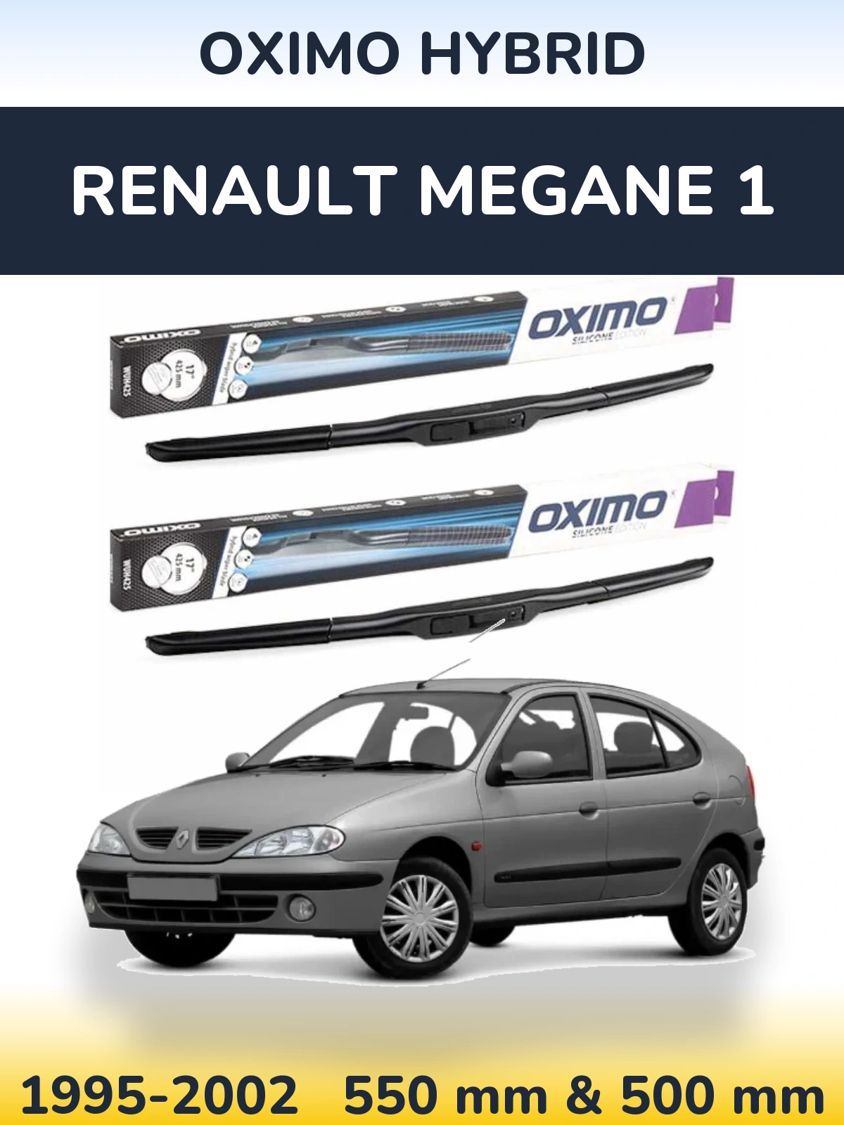 Комплект передних дворников Oximo Hybrid 550 & 500 мм для Renault Megane 1 1995-2002