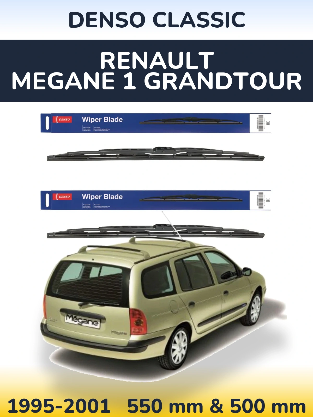Комплект передних дворников Denso Classic 550 & 500 мм для Renault Megane 1 Grandtour 1995-2001