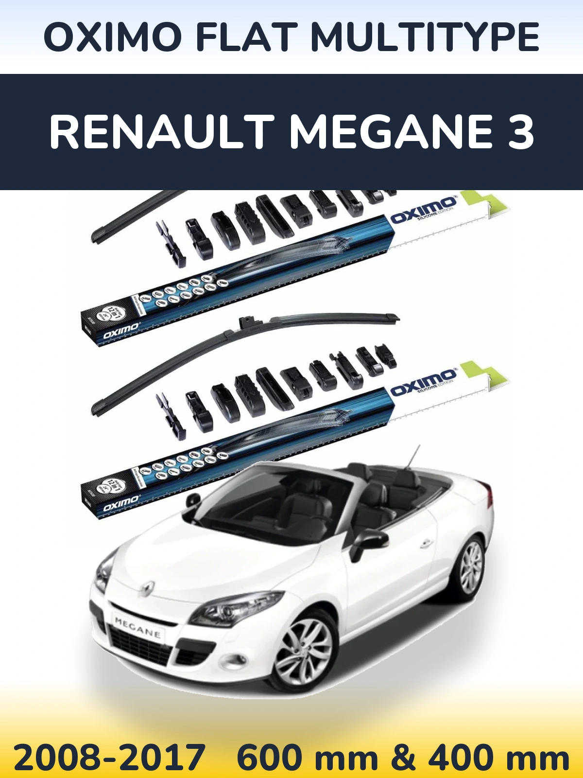 Front wiper blade set Oximo Flat MultiTüüpe 600 & 400 mm for Renault Megane 3 2008-2017