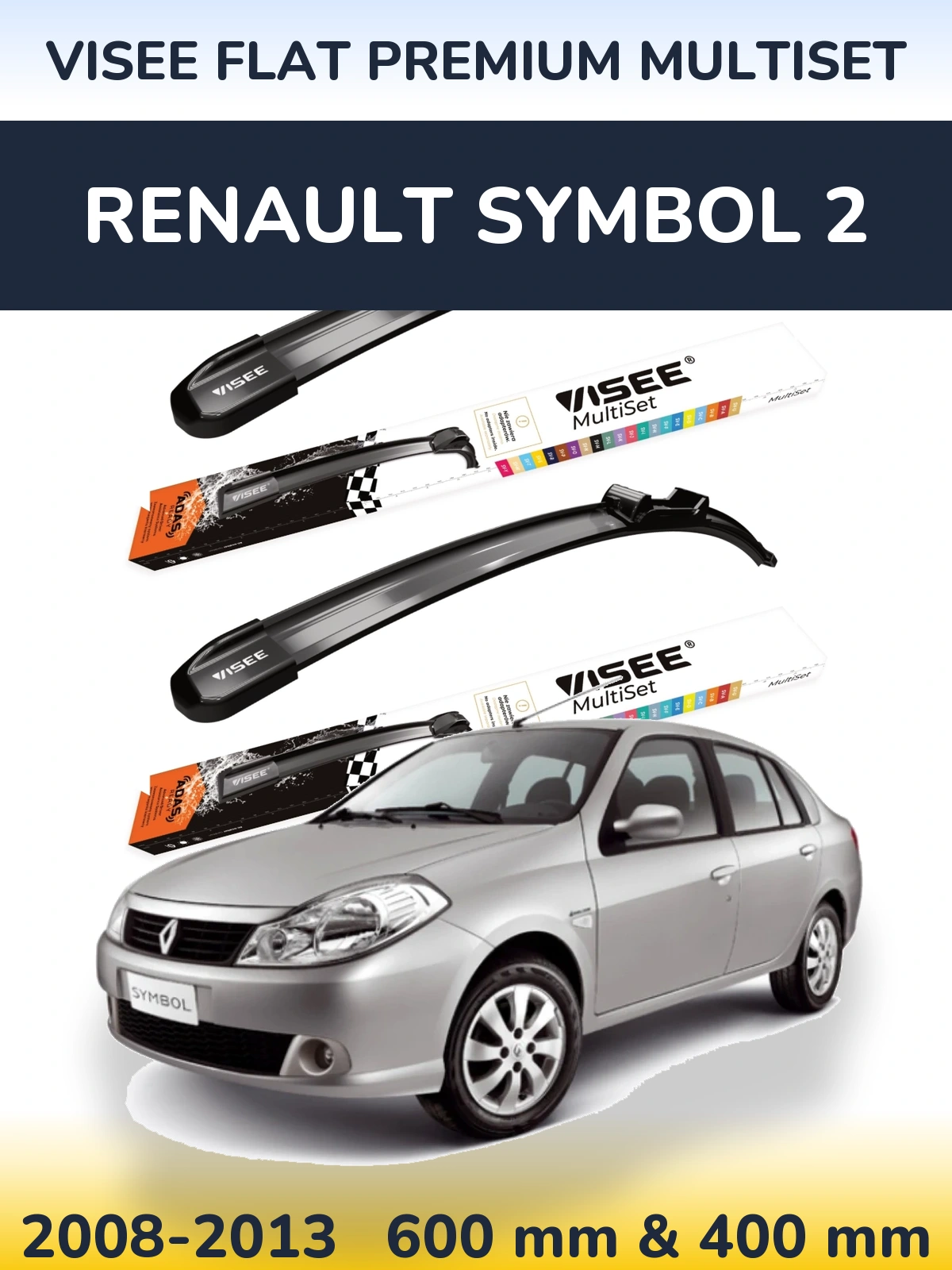 Front wiper blade set VISEE FLAT PREMIUM MultiSet 600 & 400 mm for Renault Symbol 2 2008-2013