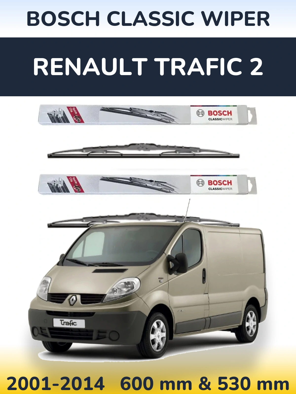 Комплект передніх щіток BOSCH Classic Wiper 600 & 530 мм для Renault Trafic 2 2001-2014