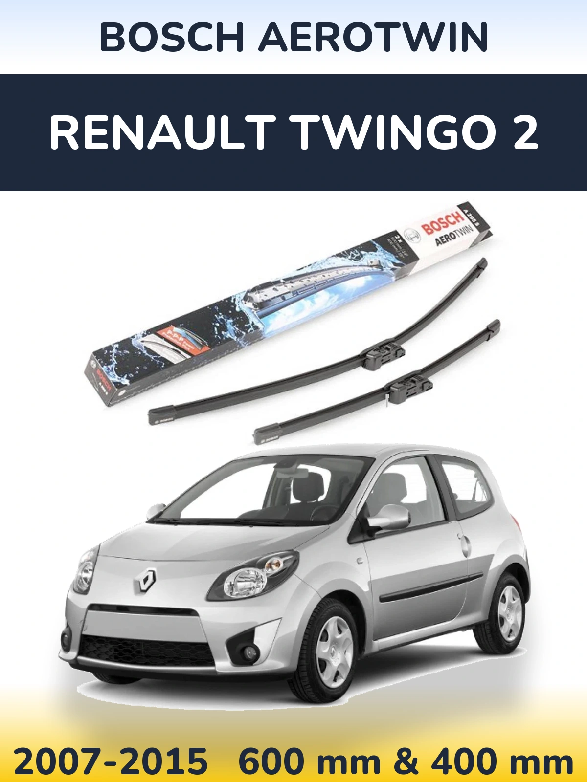 Комплект передніх щіток BOSCH AeroTwin 600 & 400 мм для Renault Twingo 2 2007-2015