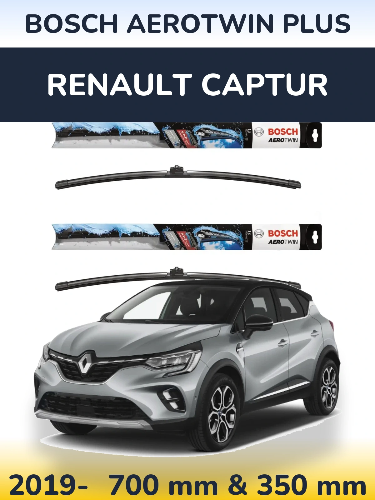 Комплект передних дворников BOSCH AeroTwin Plus 700 & 350 мм для Renault Captur 2019-2026