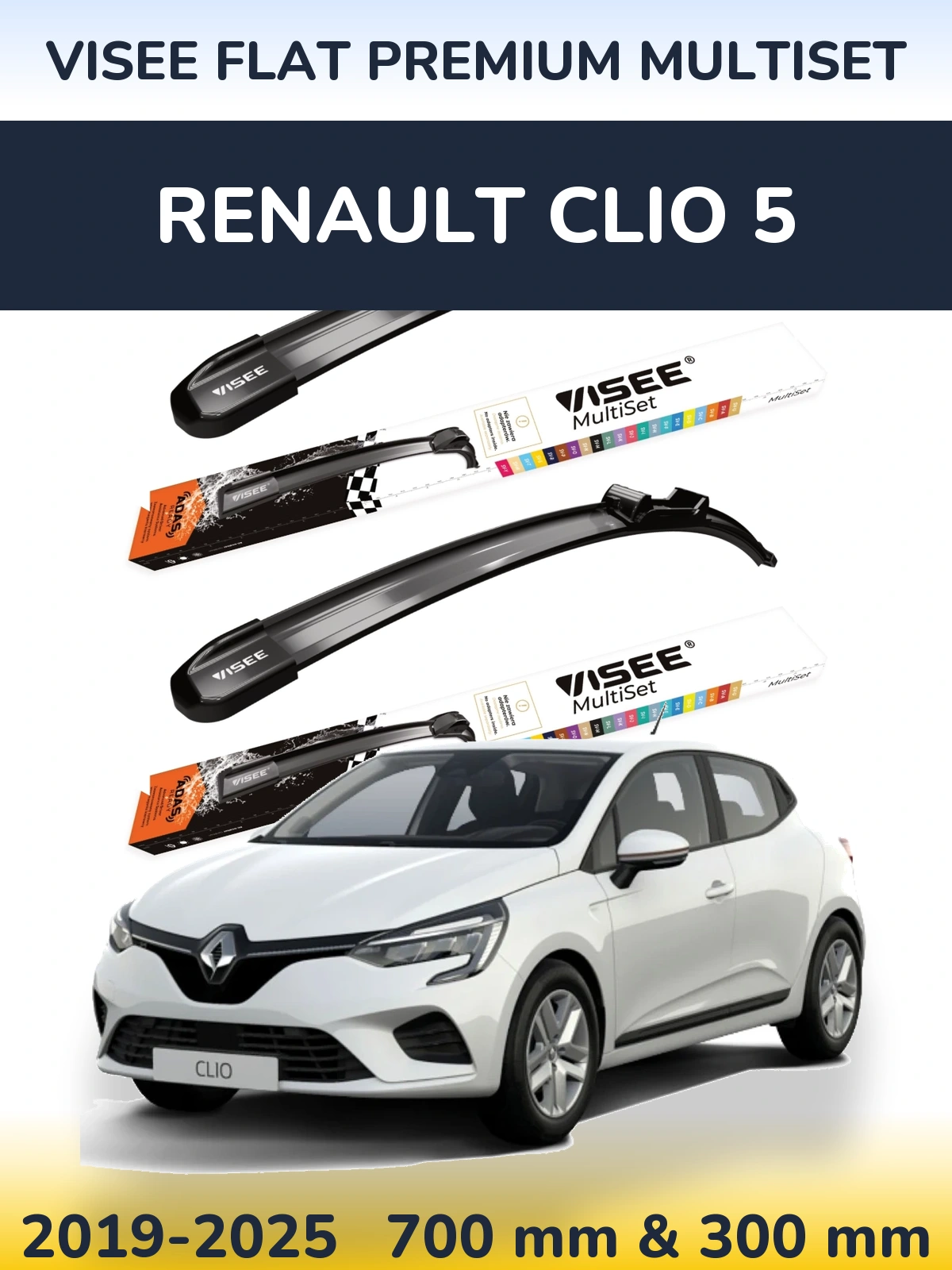 Комплект передніх щіток VISEE FLAT PREMIUM MultiSet 700 & 300 мм для Renault Clio 5 2019-2025