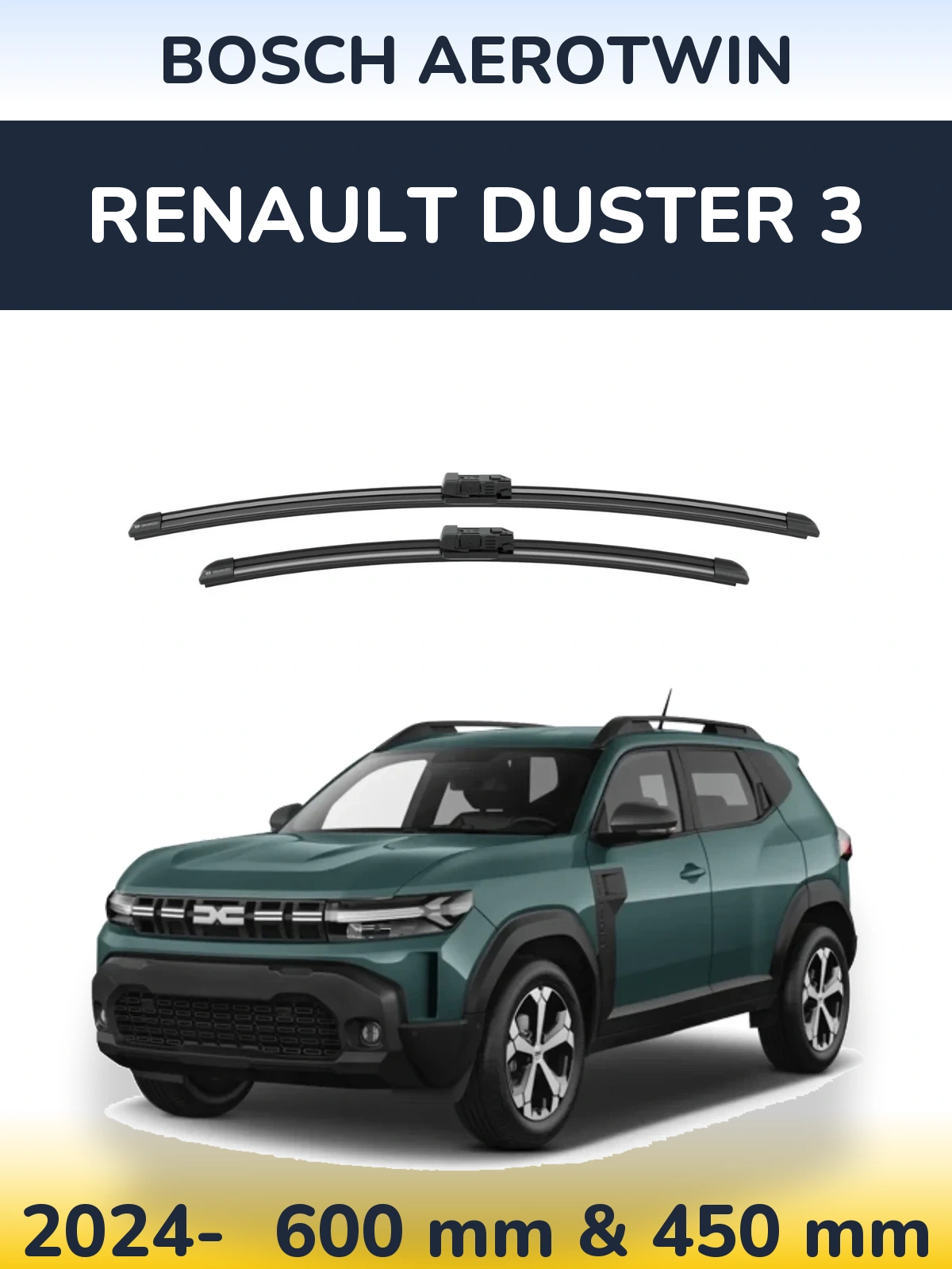 Комплект передних дворников BOSCH AeroTwin 600 & 450 мм для Renault Duster 3 2024-2026
