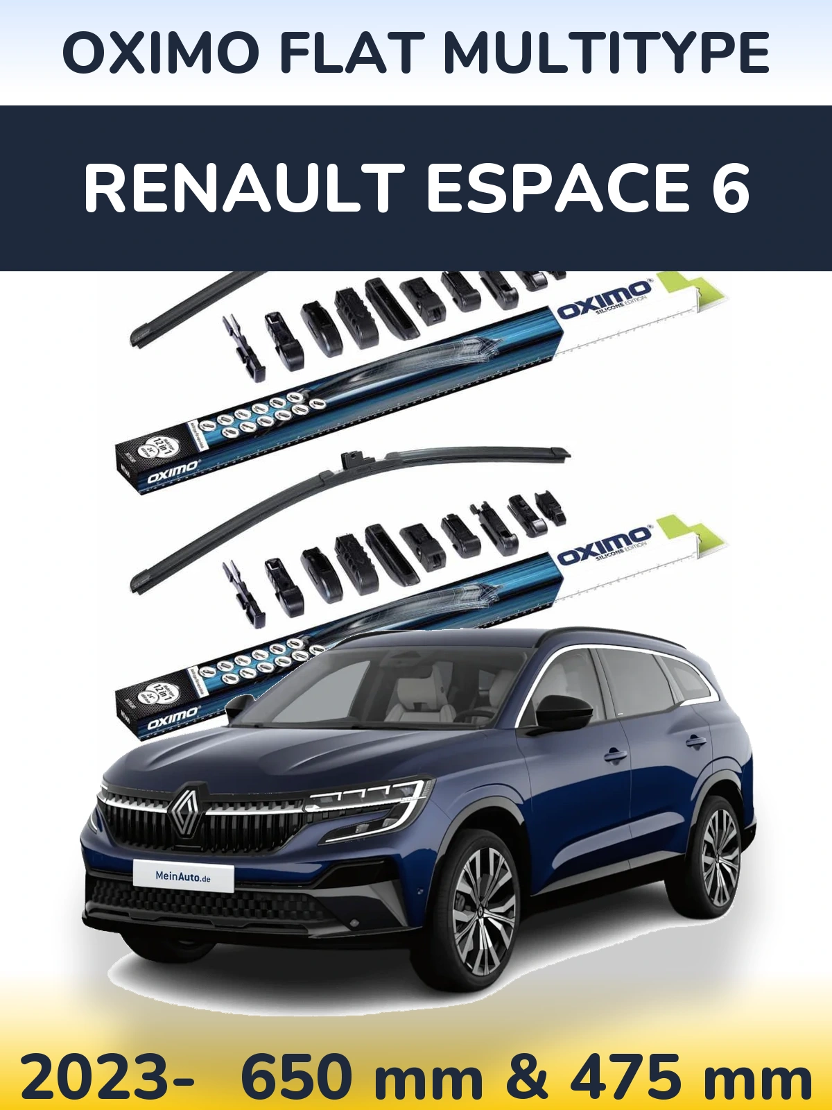 Комплект передних дворников Oximo Flat MultiТипe 650 & 475 мм для Renault Espace 6 2023-2026
