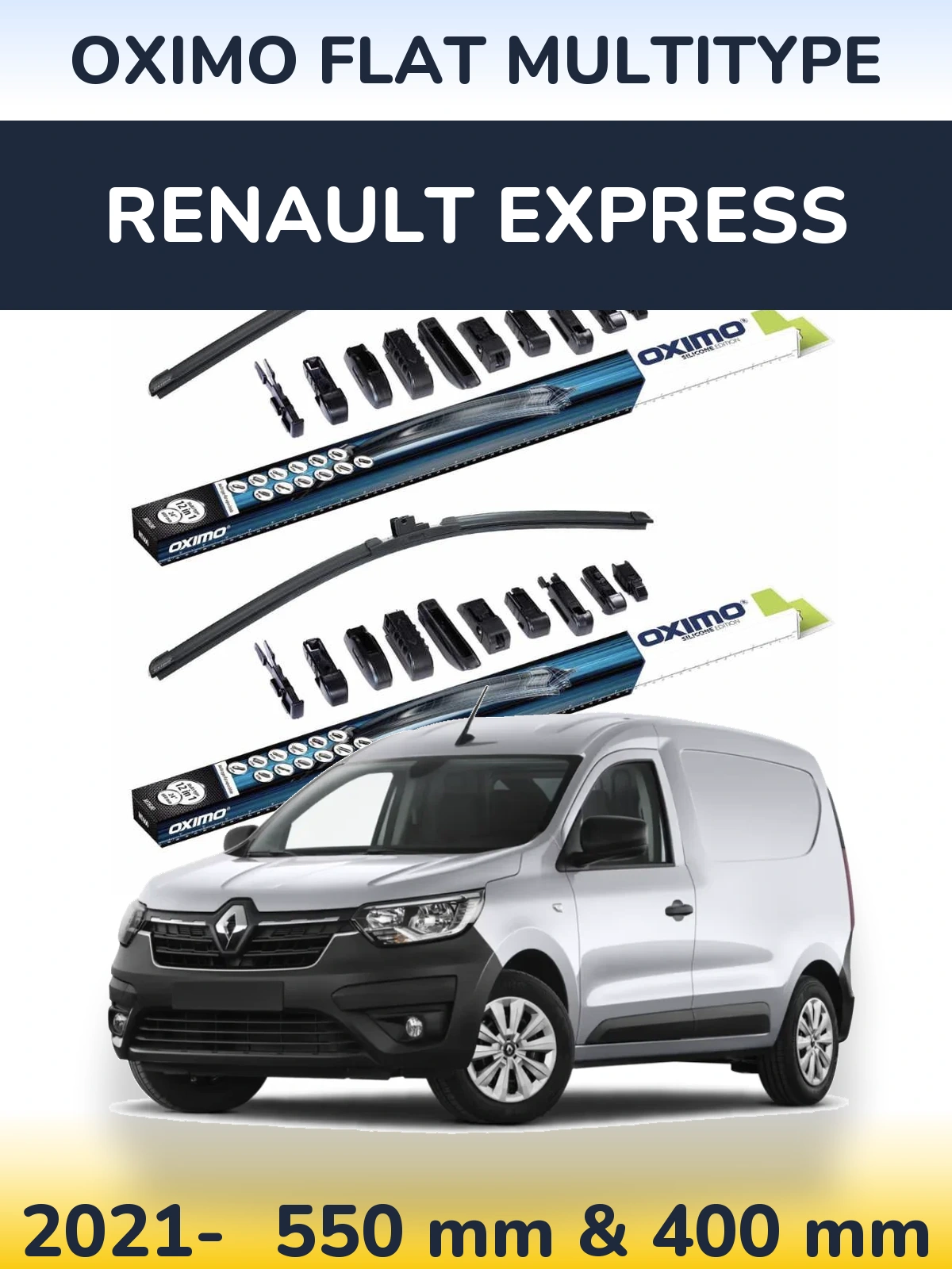 Front wiper blade set Oximo Flat MultiTüüpe 550 & 400 mm for Renault Express 2021-2026