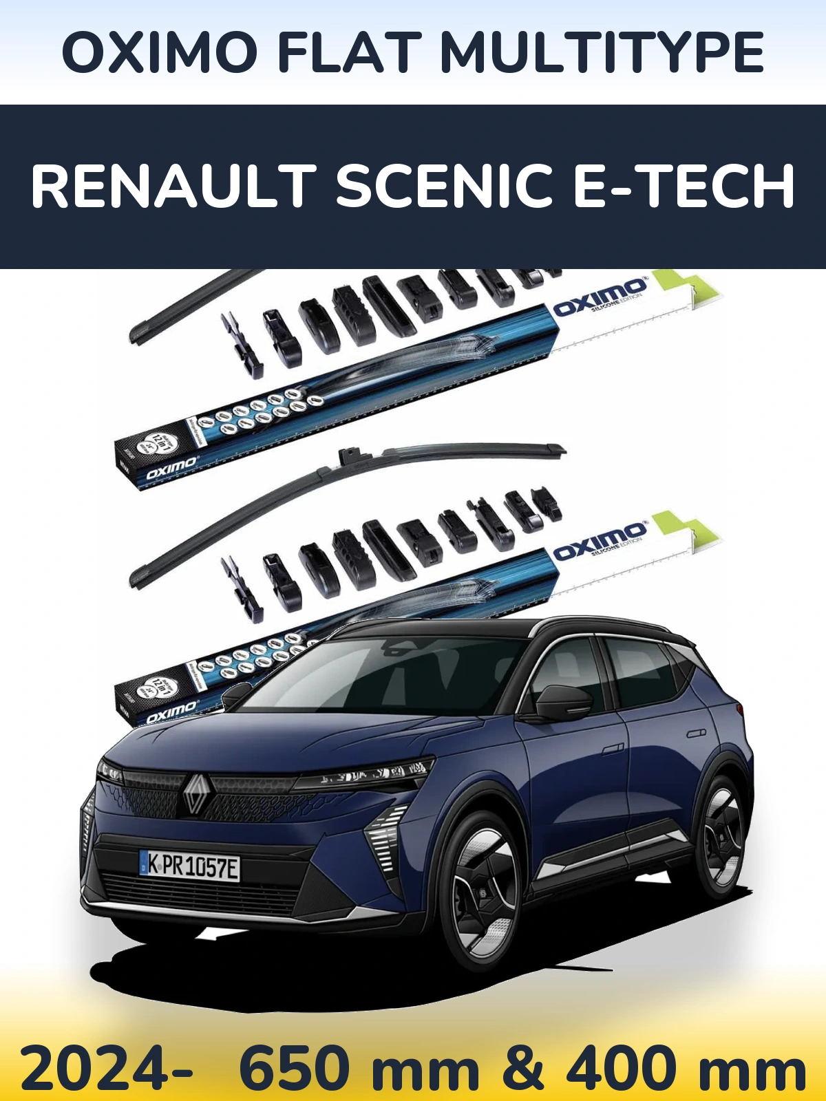 Front wiper blade set Oximo Flat MultiTüüpe 650 & 400 mm for Renault Scenic E-Tech 2024-2026