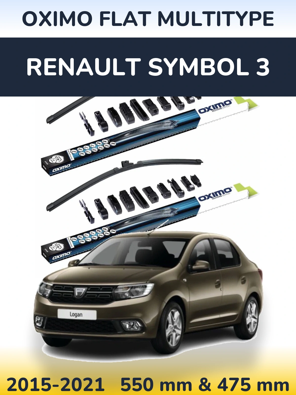 Front wiper blade set Oximo Flat MultiTüüpe 550 & 475 mm for Renault Symbol 3 2015-2021