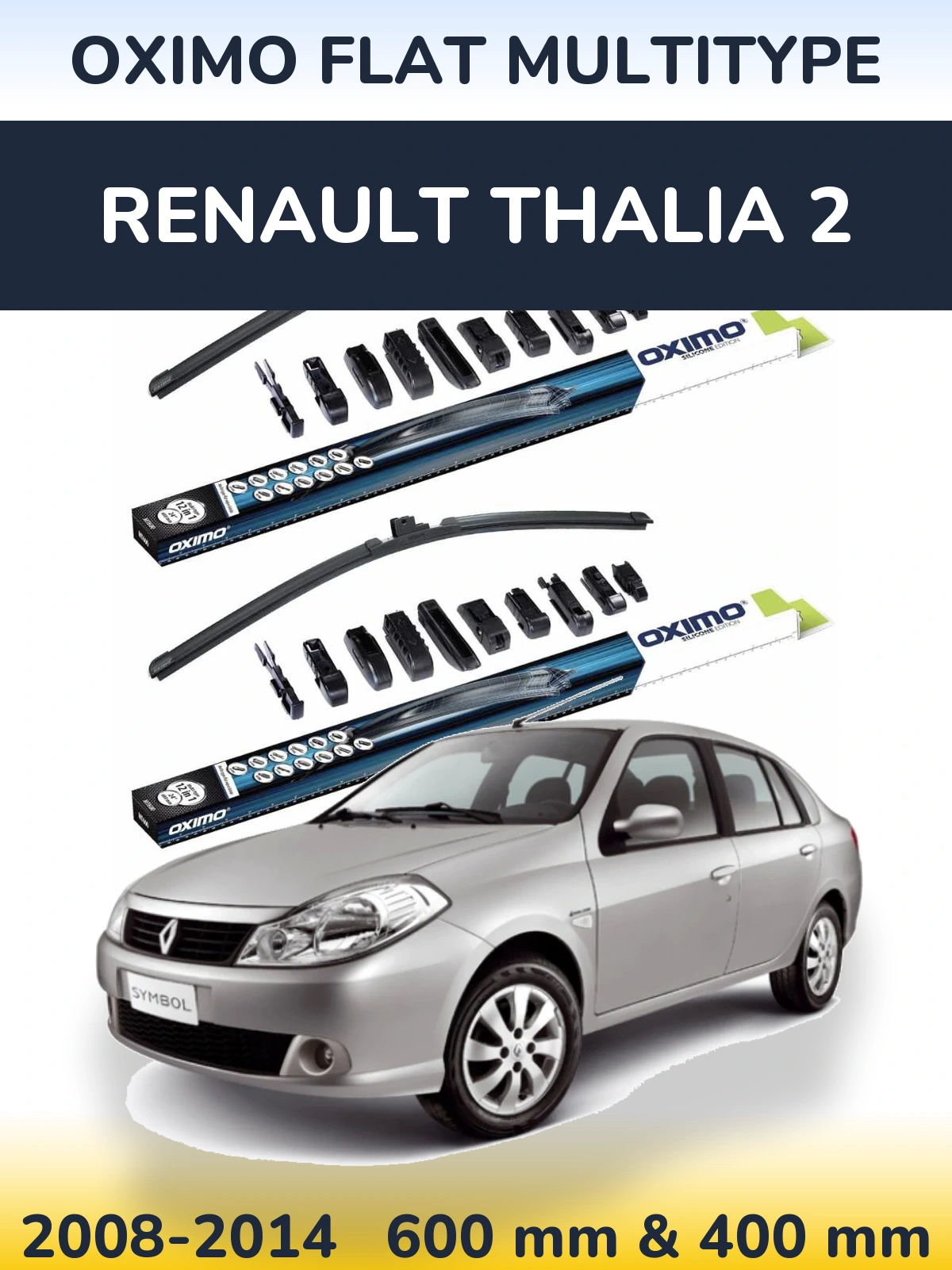 Front wiper blade set Oximo Flat MultiTüüpe 600 & 400 mm for Renault Thalia 2 2008-2014