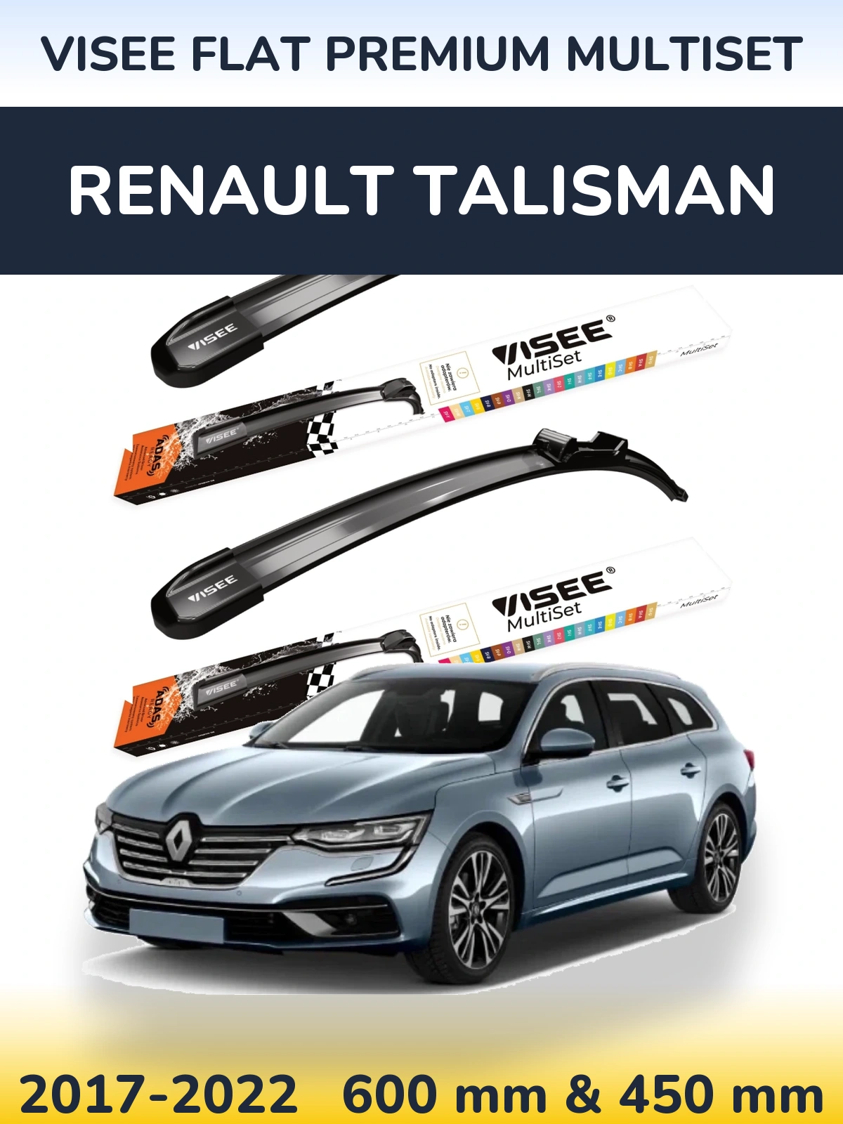 Front wiper blade set VISEE FLAT PREMIUM MultiSet 600 & 450 mm for Renault Talisman 2017-2022