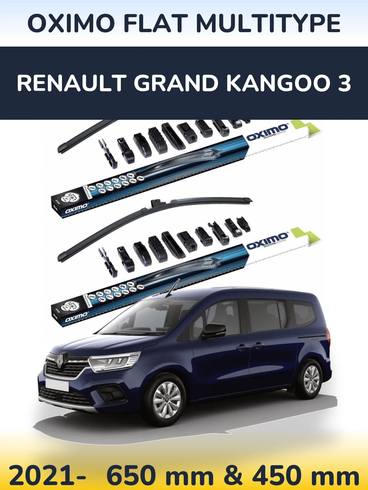 Front wiper blade set Oximo Flat MultiTüüpe 650 & 450 mm for Renault Grand Kangoo 3 2021-2026