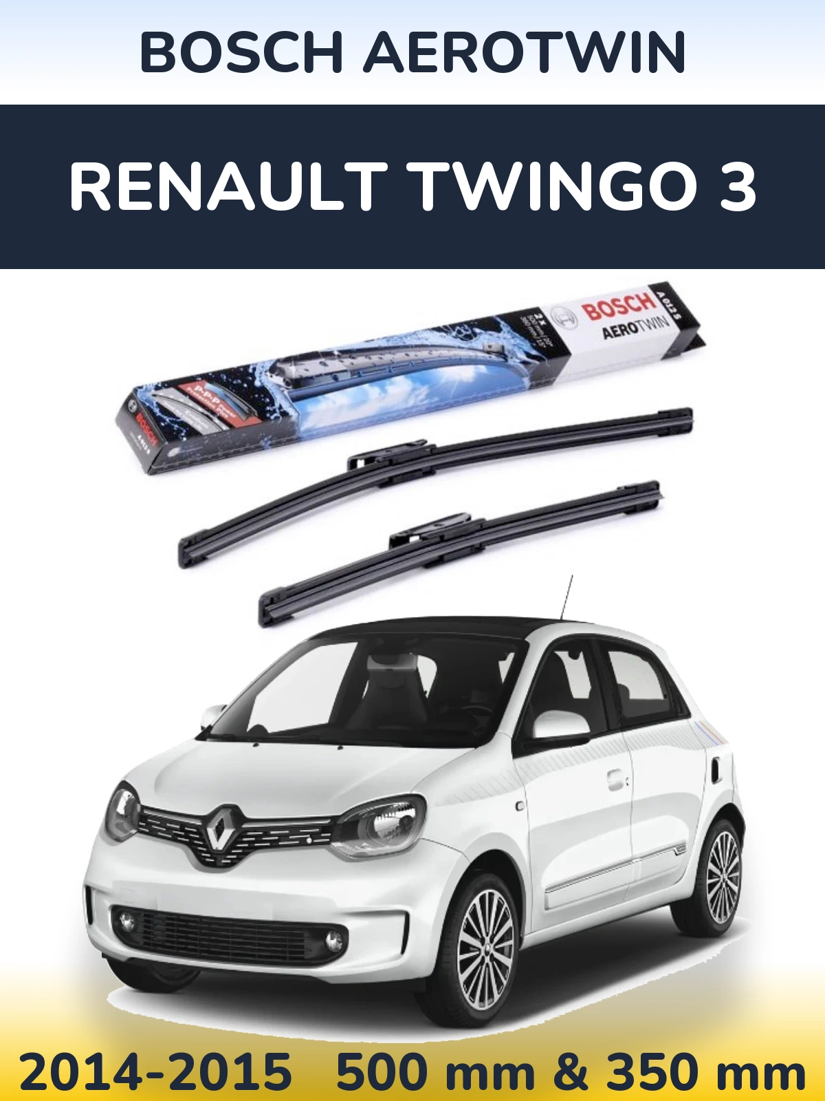 Front wiper blade set BOSCH AeroTwin 500 & 360 mm for Renault Twingo 3 2014-2015