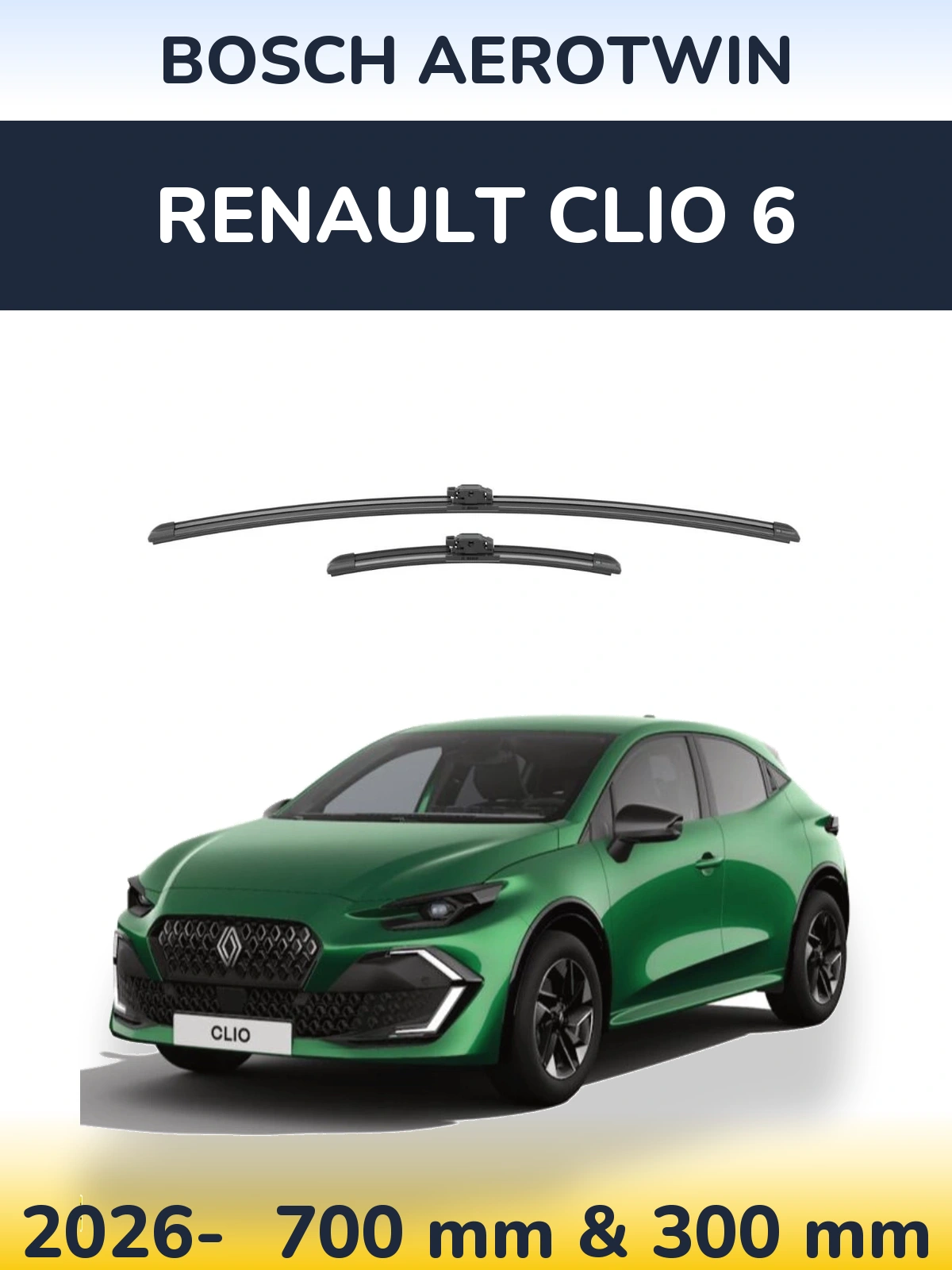 Комплект передніх щіток BOSCH AeroTwin 700 & 300 мм для Renault Clio 6 2026-