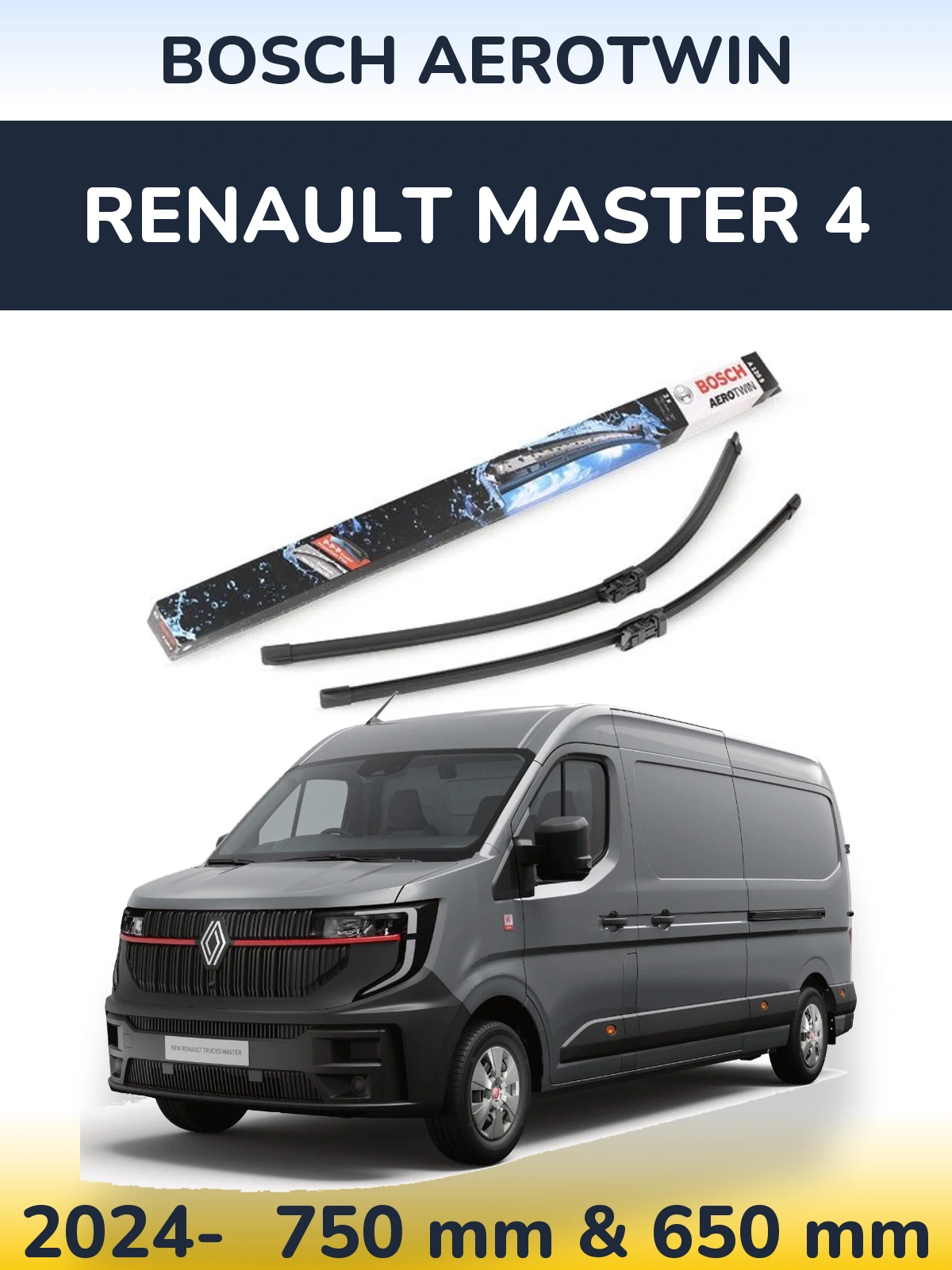 Комплект передних дворников BOSCH AeroTwin 750 & 650 мм для Renault Master 4 2024-2026