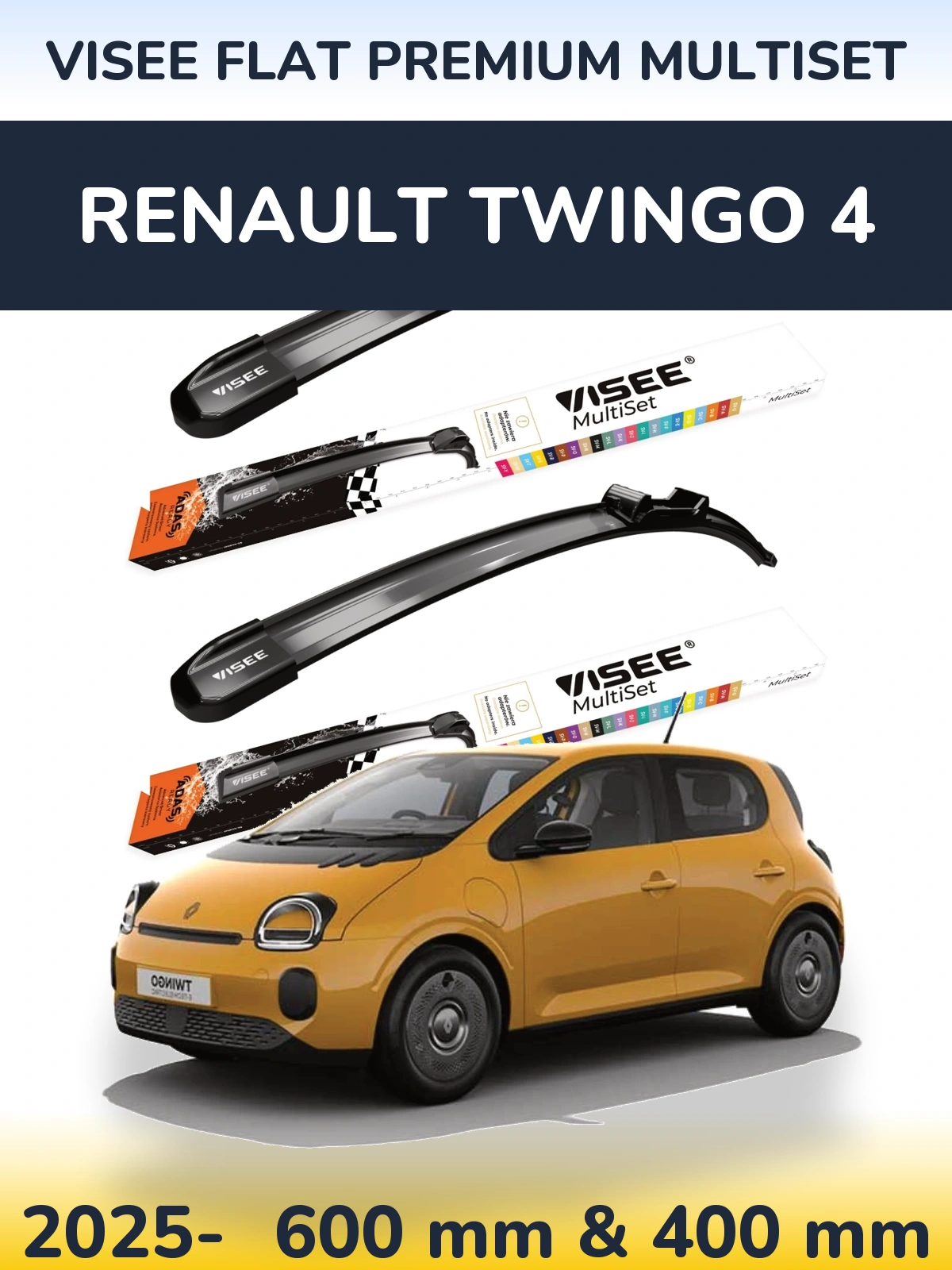 Комплект передних дворников VISEE FLAT PREMIUM MultiSet 600 & 400 мм для Renault Twingo 4 2025-2026