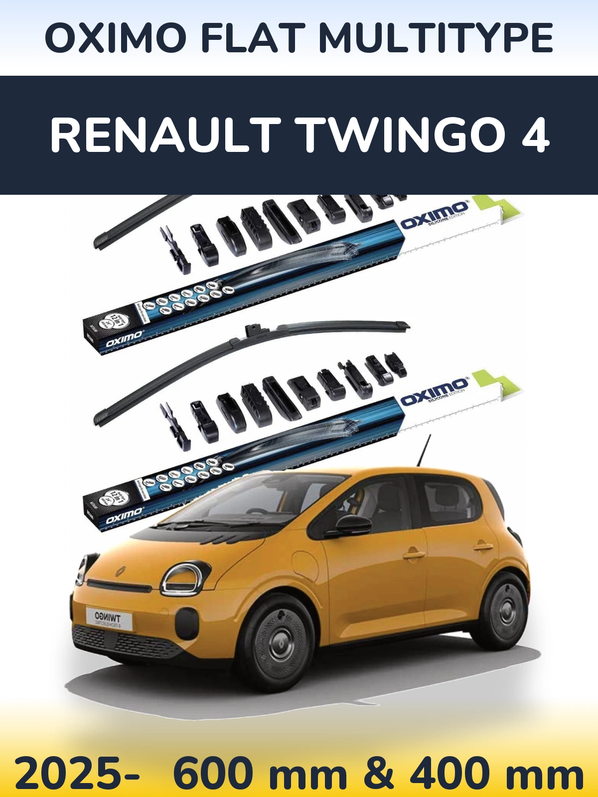Комплект передних дворников Oximo Flat MultiТипe 600 & 400 мм для Renault Twingo 4 2025-2026